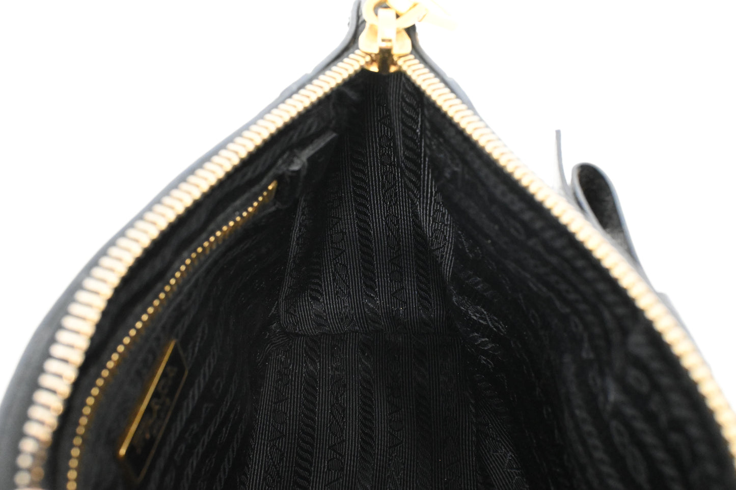 Prada Bow Pouch in Black Patent Saffiano Leather