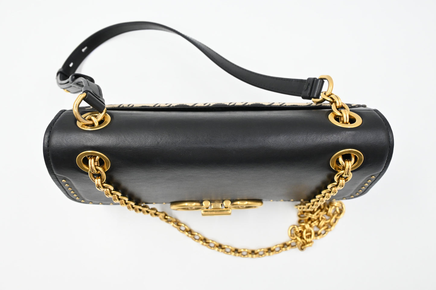 Ferragamo Two Way Bag in Black and White Canvas and Leather