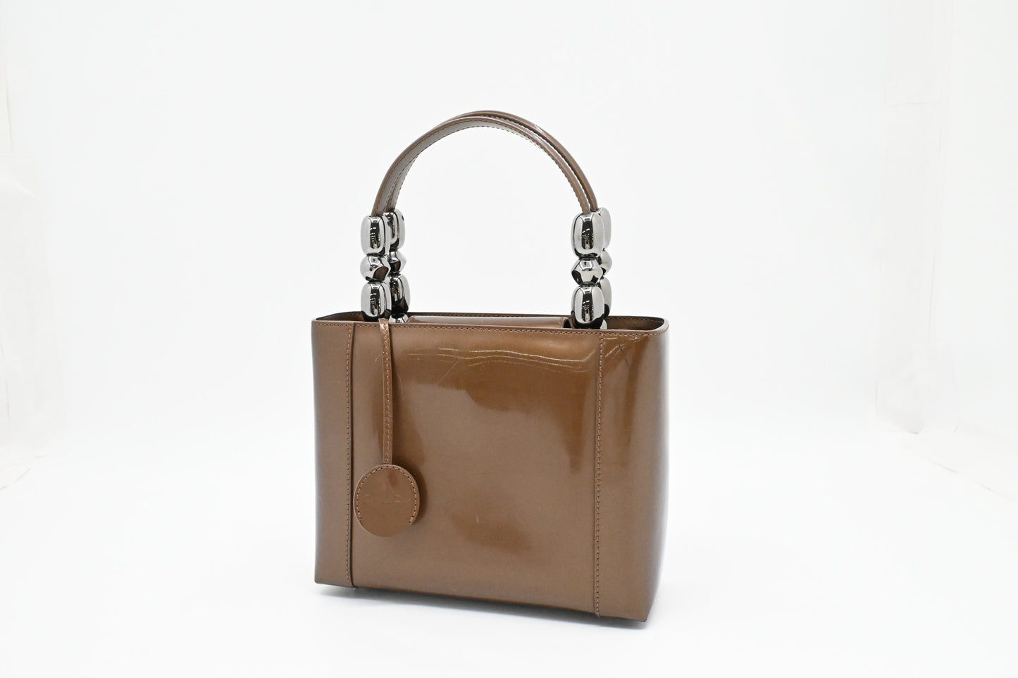 Dior Small Malice Handbag in Brown Patent Leather