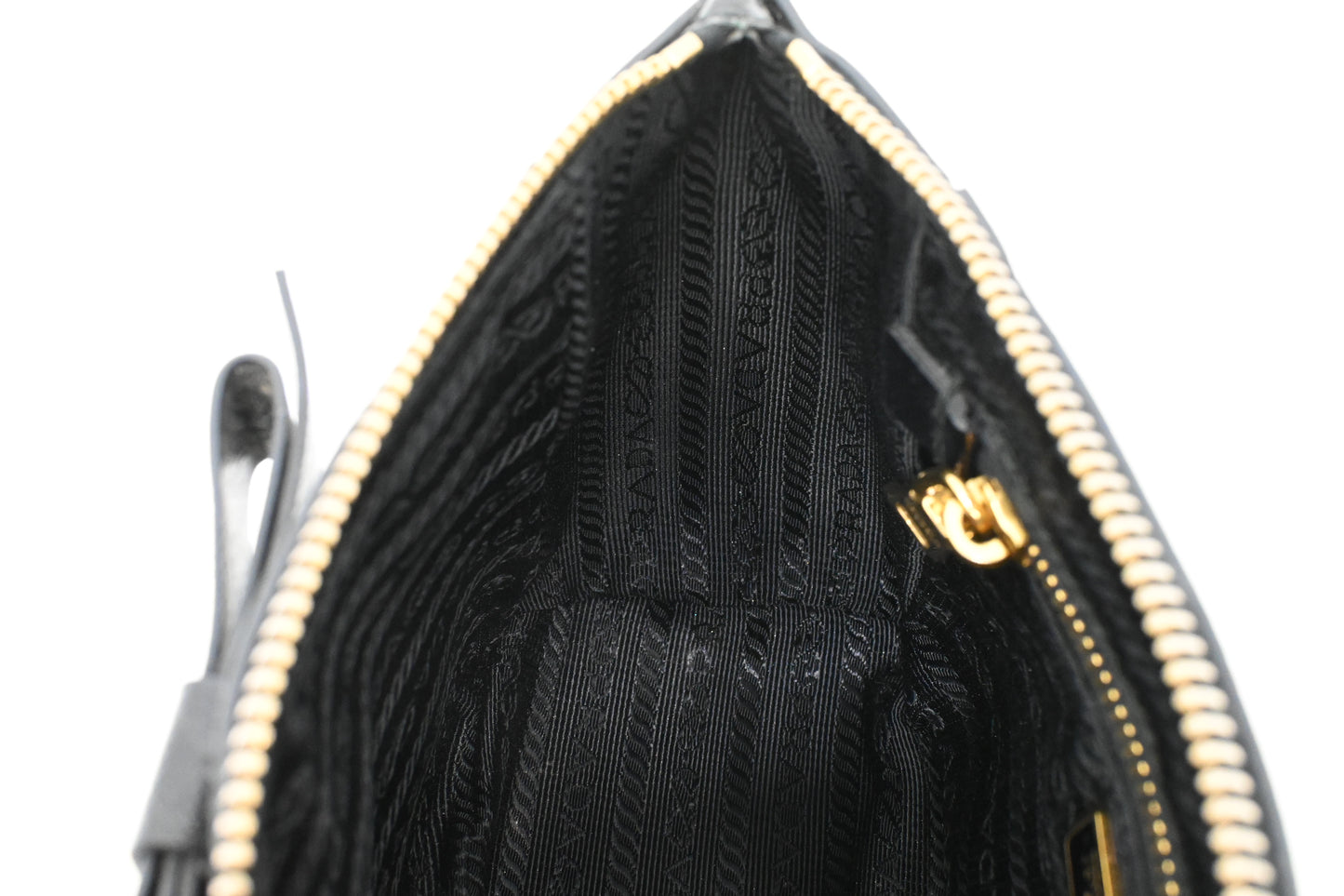 Prada Bow Pouch in Black Patent Saffiano Leather