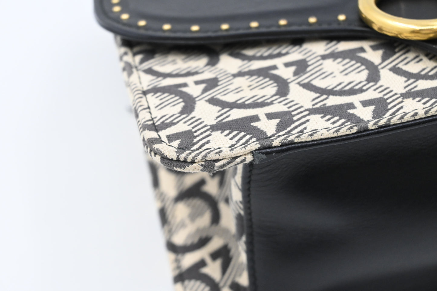 Ferragamo Two Way Bag in Black and White Canvas and Leather