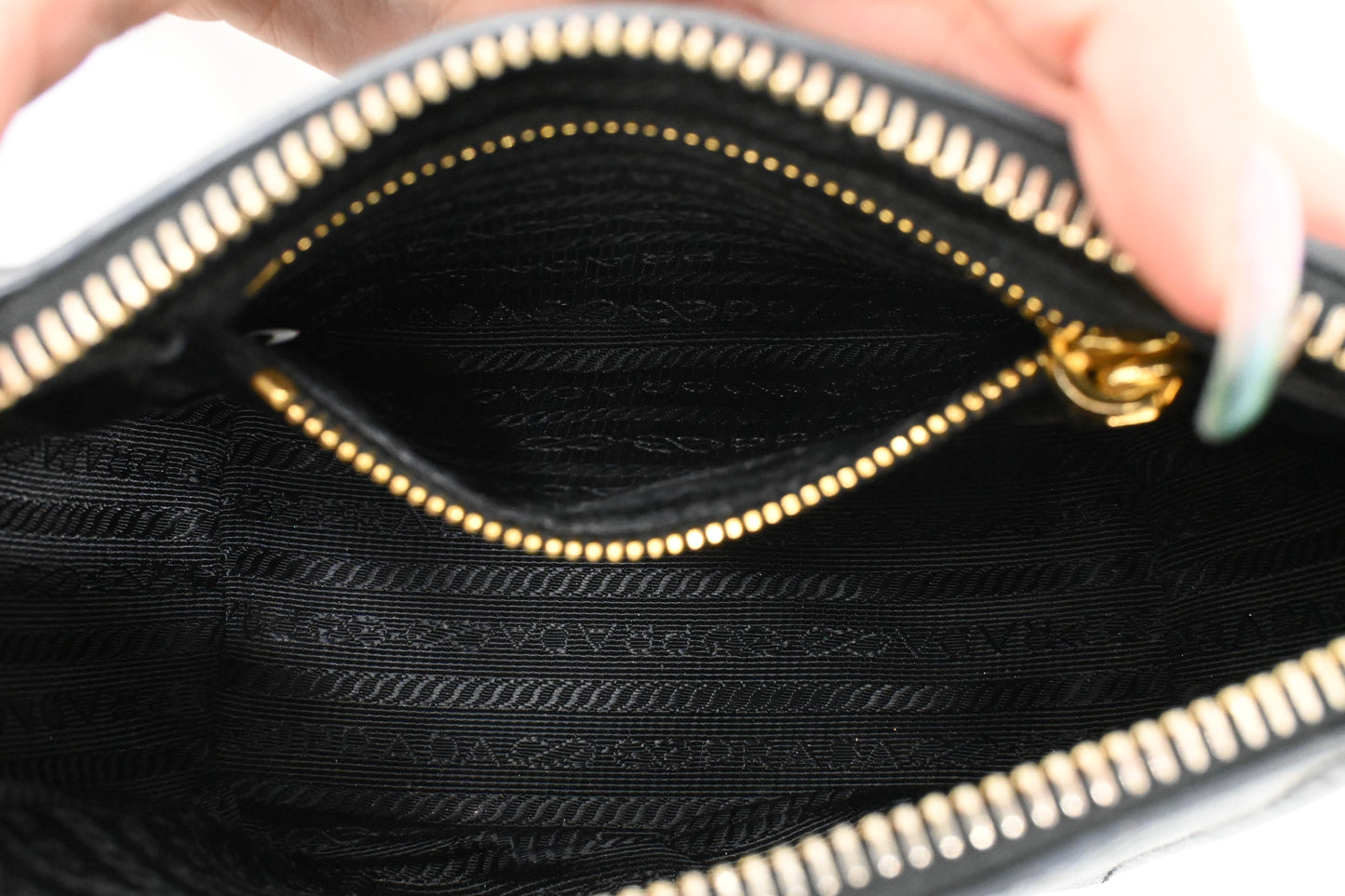 Prada Bow Pouch in Black Patent Saffiano Leather