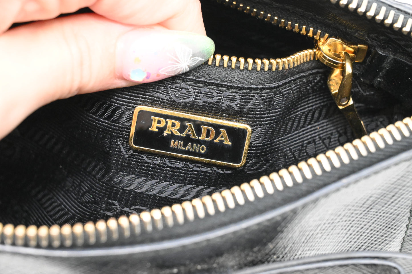 Prada Bow Pouch in Black Patent Saffiano Leather