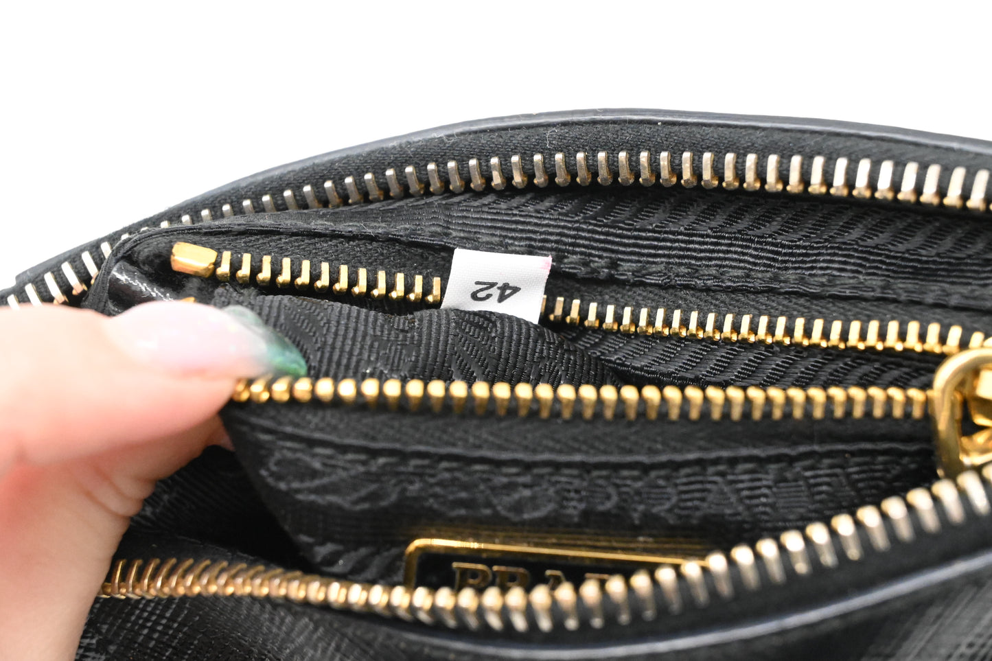 Prada Bow Pouch in Black Patent Saffiano Leather