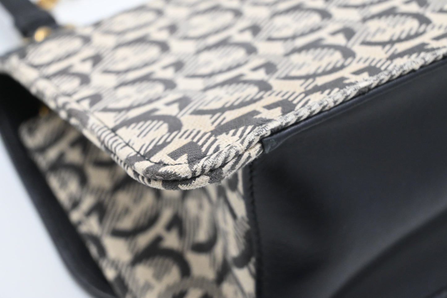 Ferragamo Two Way Bag in Black and White Canvas and Leather