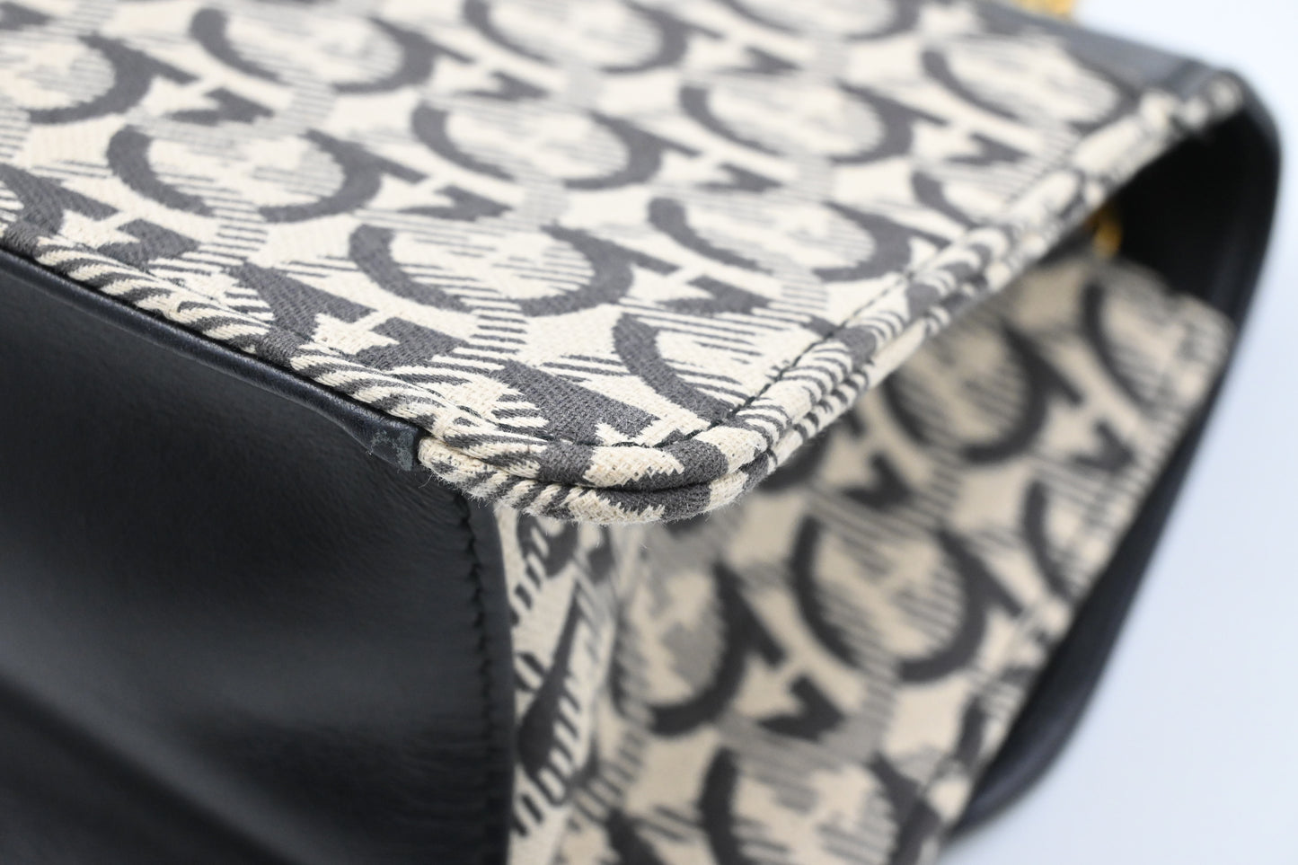 Ferragamo Two Way Bag in Black and White Canvas and Leather