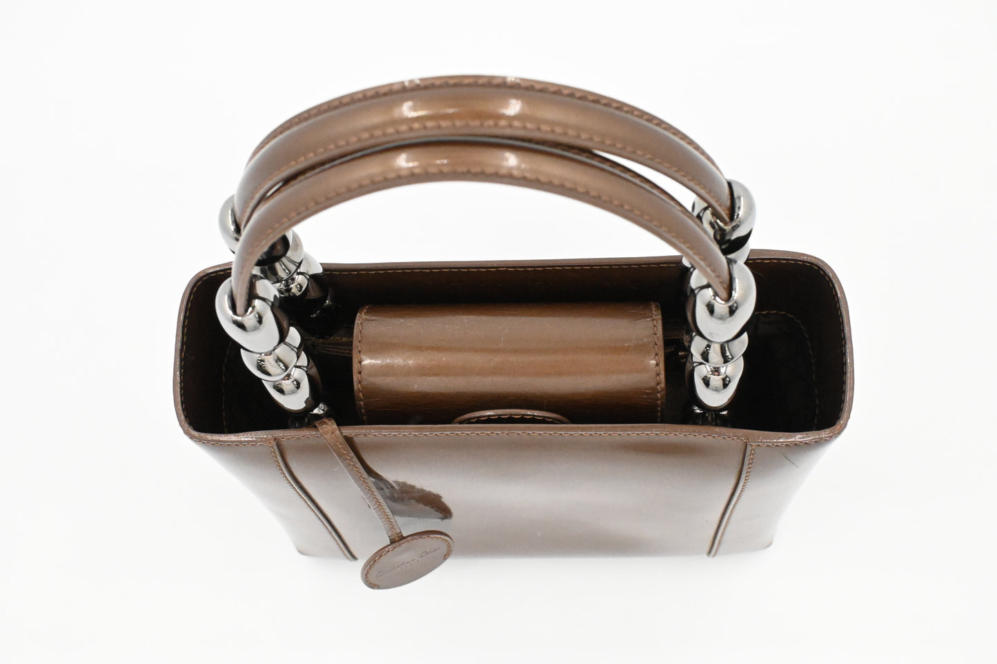 Dior Small Malice Handbag in Brown Patent Leather