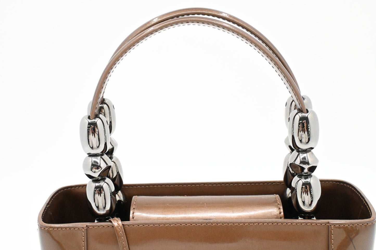 Dior Small Malice Handbag in Brown Patent Leather