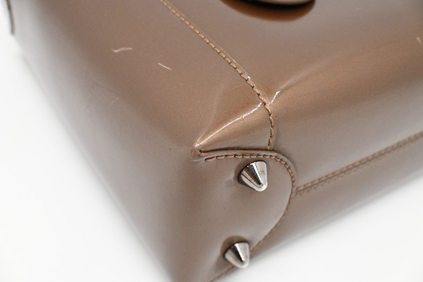 Dior Small Malice Handbag in Brown Patent Leather