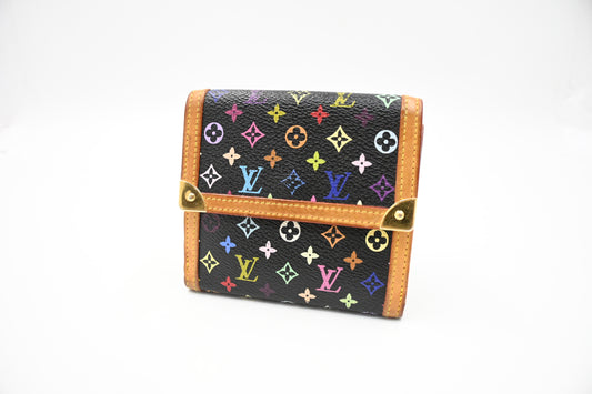 Louis Vuitton x Takashi Murakami Elise Wallet in Black Multicolor Monogram Canvas