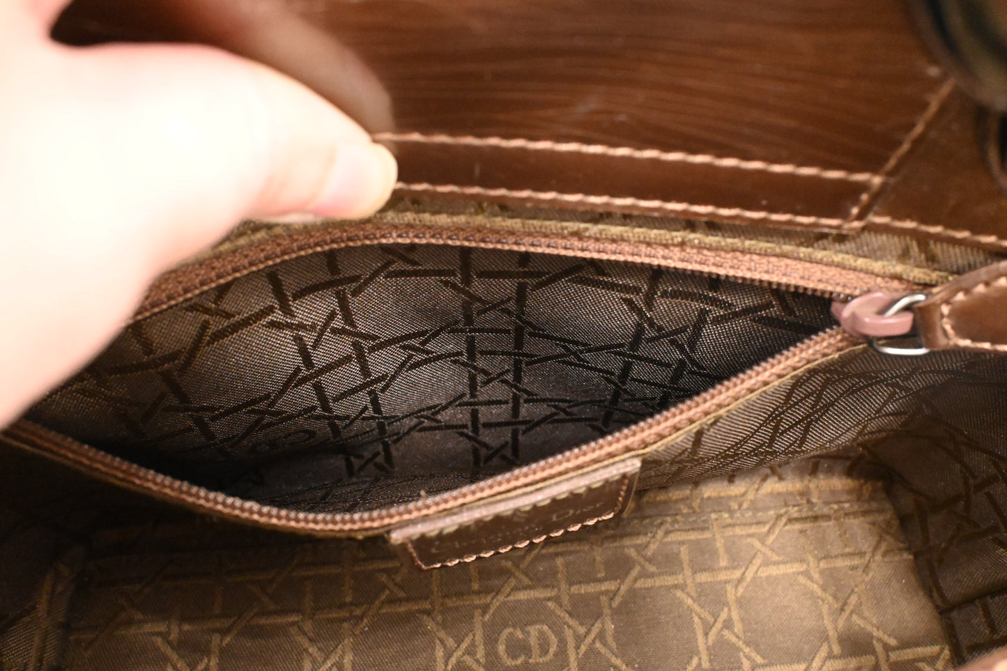 Dior Small Malice Handbag in Brown Patent Leather