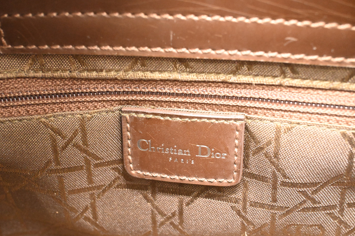 Dior Small Malice Handbag in Brown Patent Leather