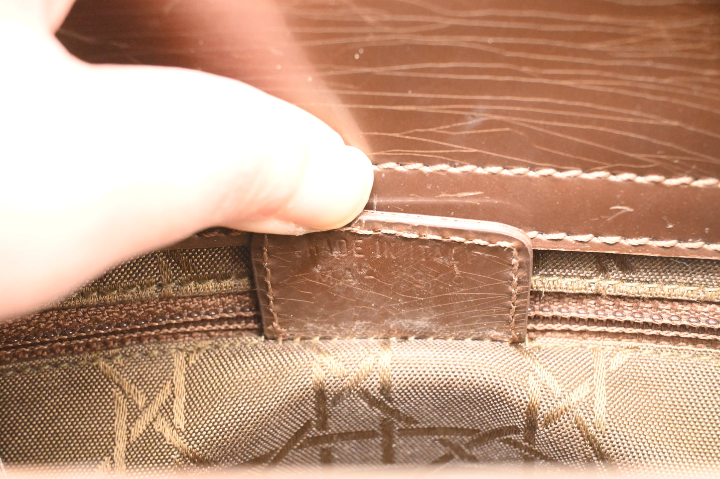 Dior Small Malice Handbag in Brown Patent Leather