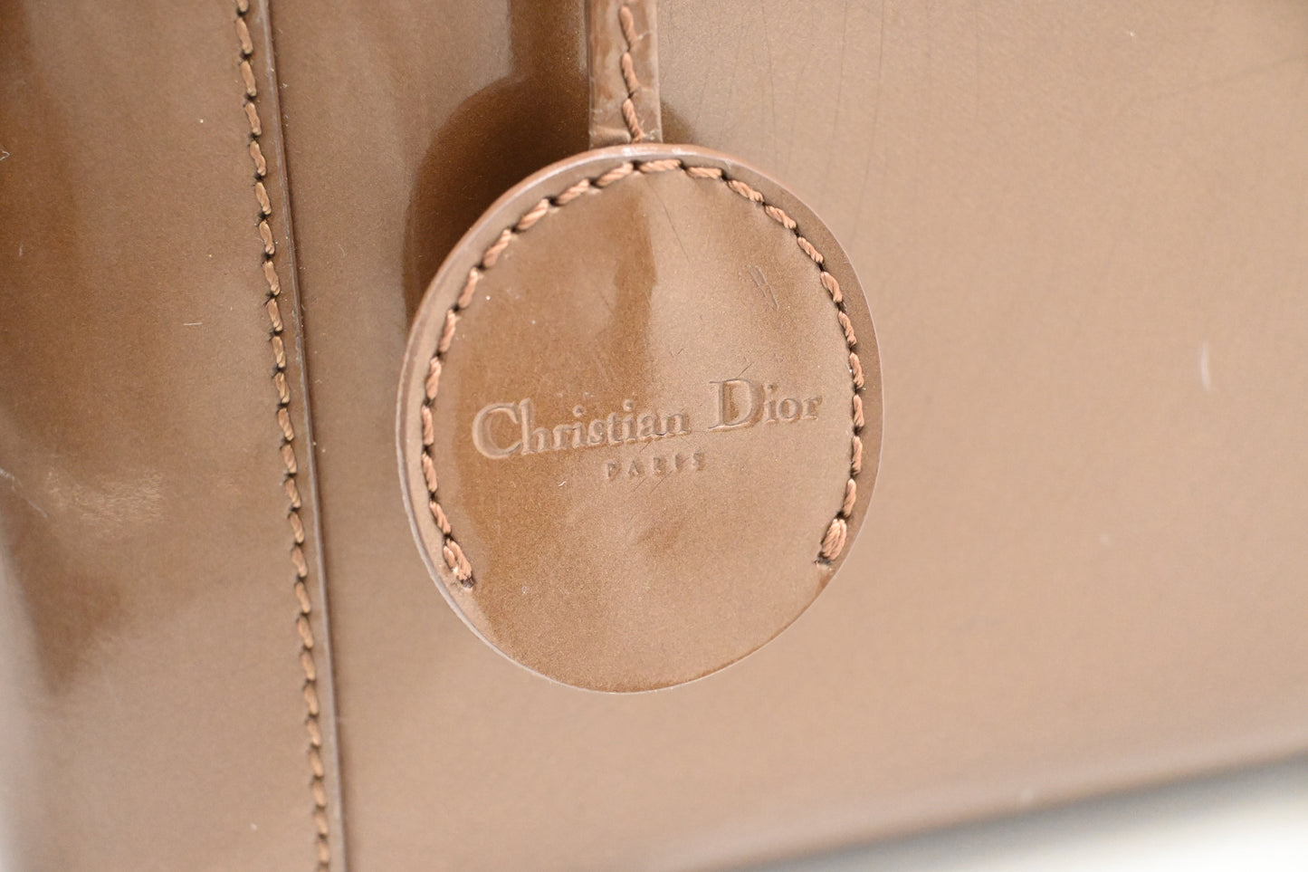 Dior Small Malice Handbag in Brown Patent Leather