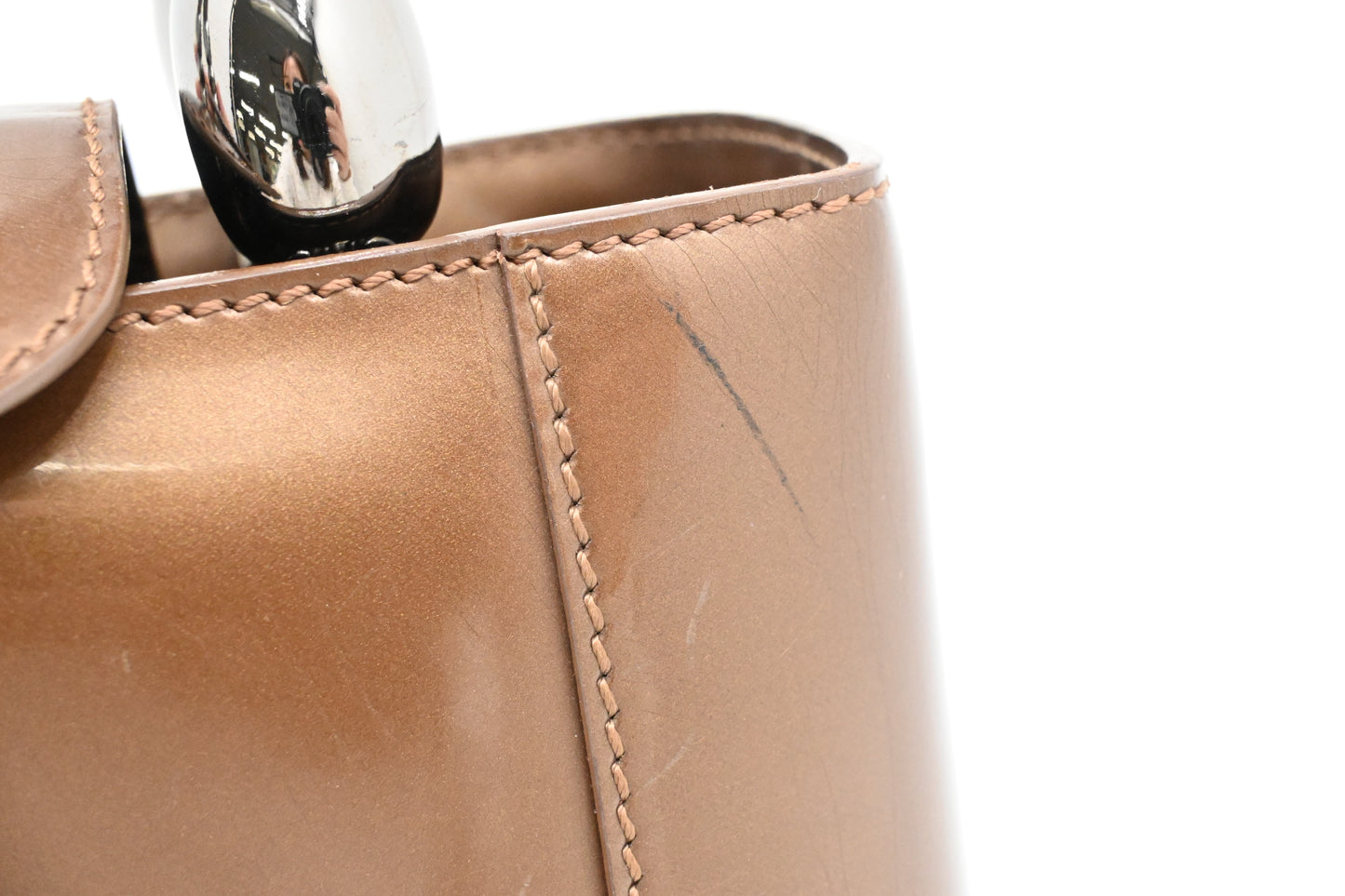 Dior Small Malice Handbag in Brown Patent Leather