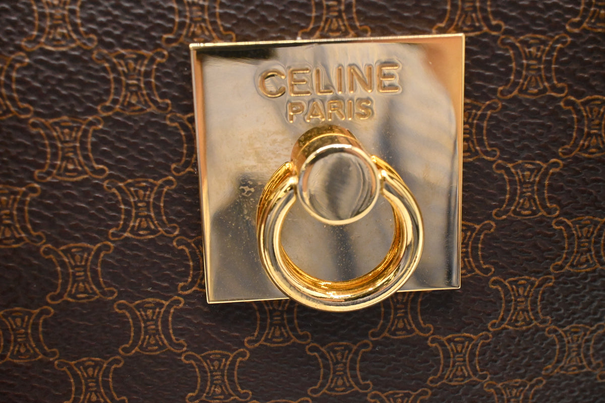 Celine Shoulder Bag in Black Brown Canvas