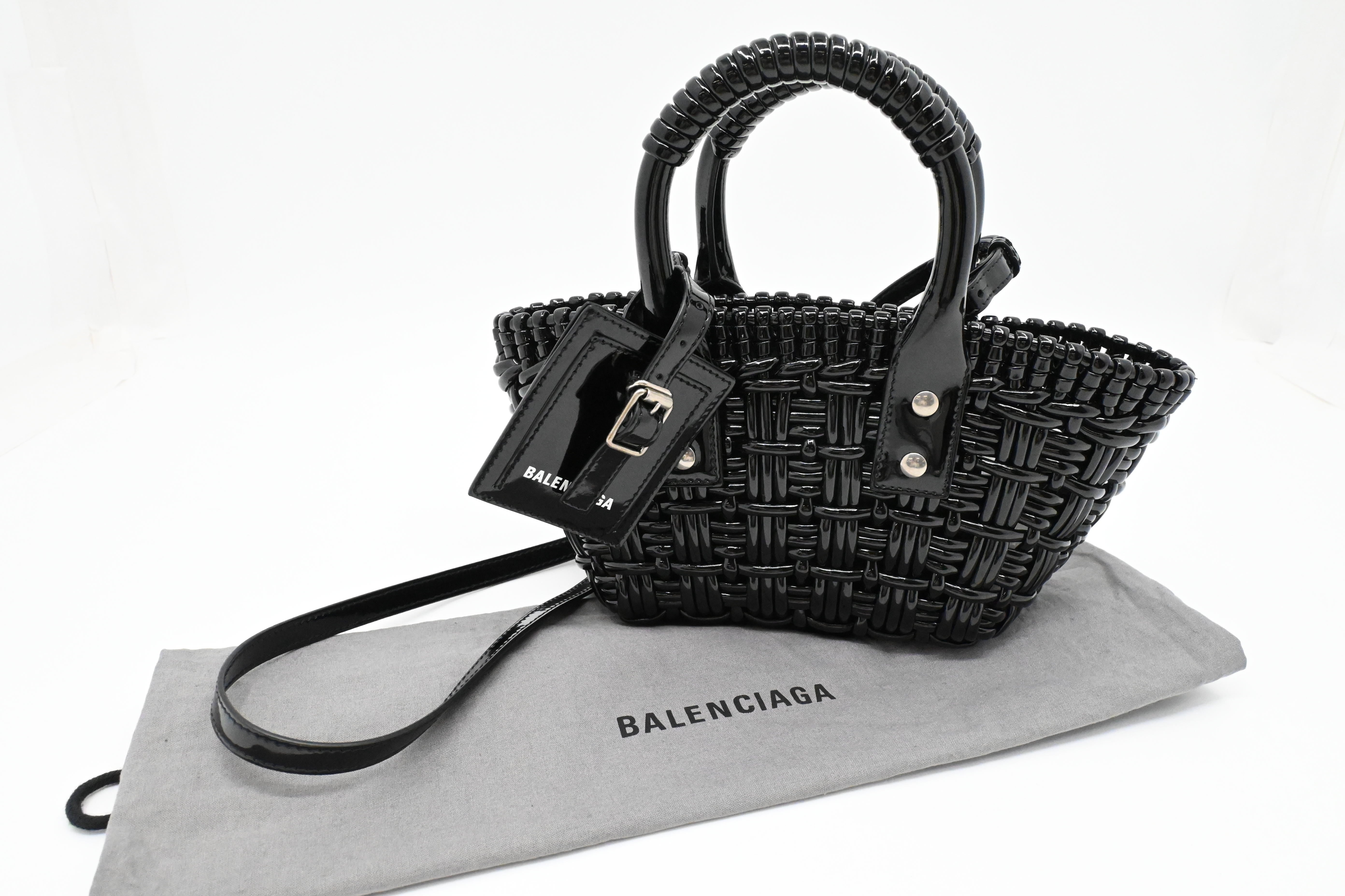 Balenciaga Bistro Basket XS in Weaved Black Patent Leather