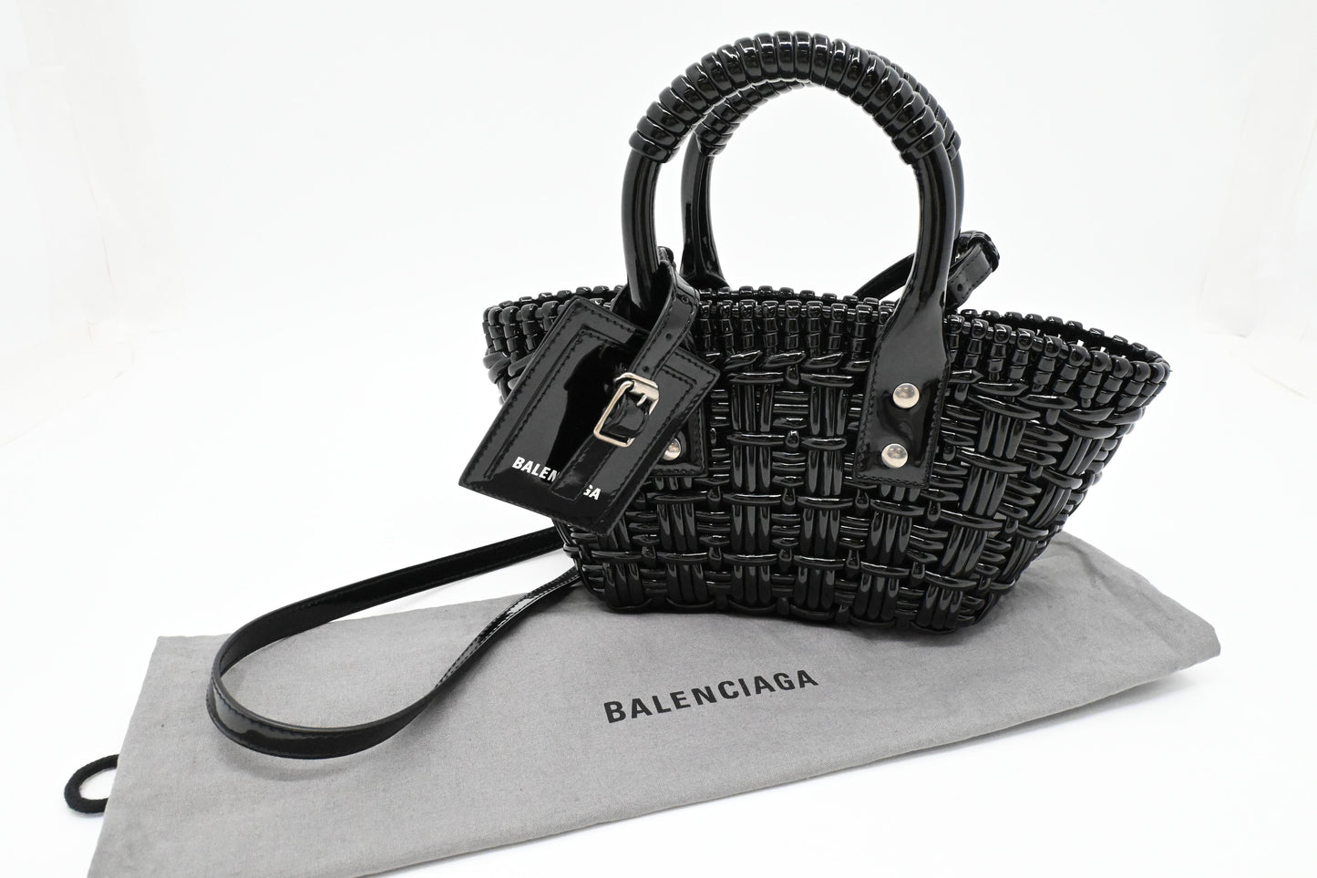 Balenciaga Bistro Basket XS in Weaved Black Patent Leather