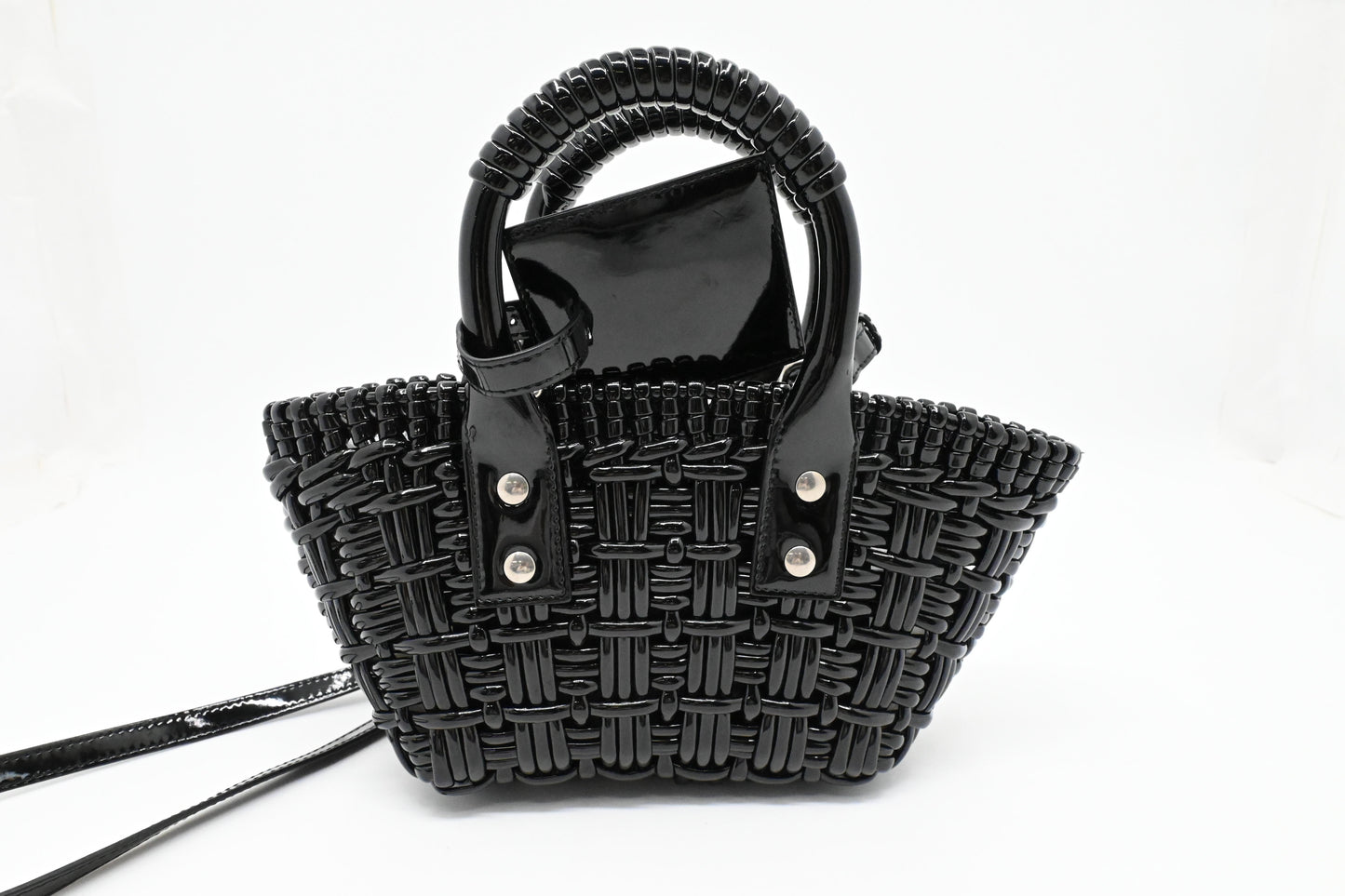 Balenciaga Bistro Basket XS in Weaved Black Patent Leather