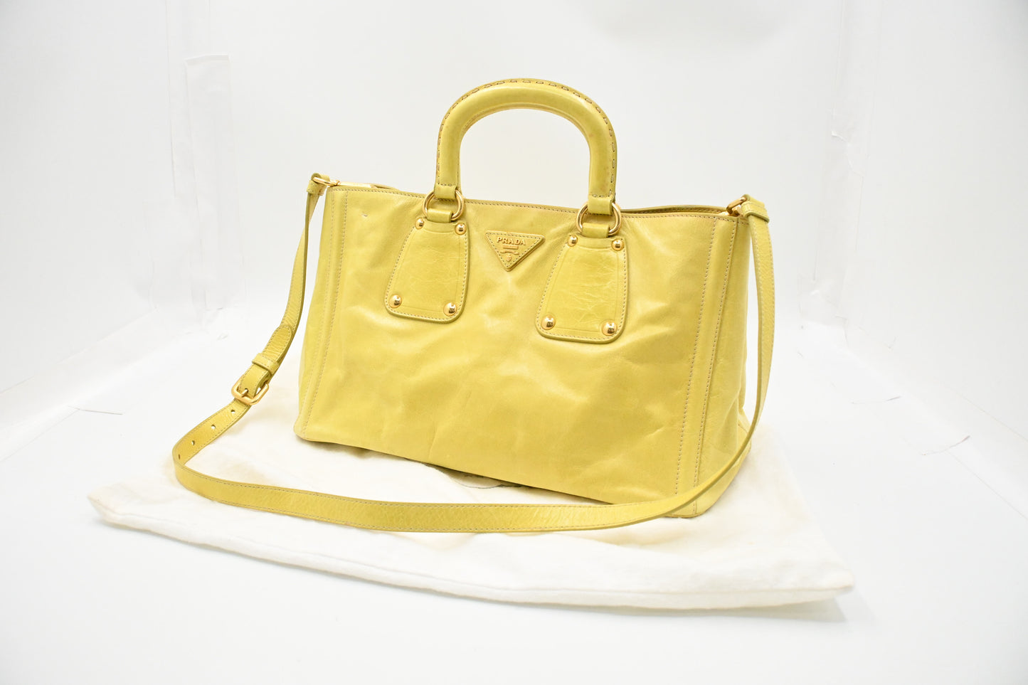 Prada Two Way Bag in Yellow Vitello Shine Leather