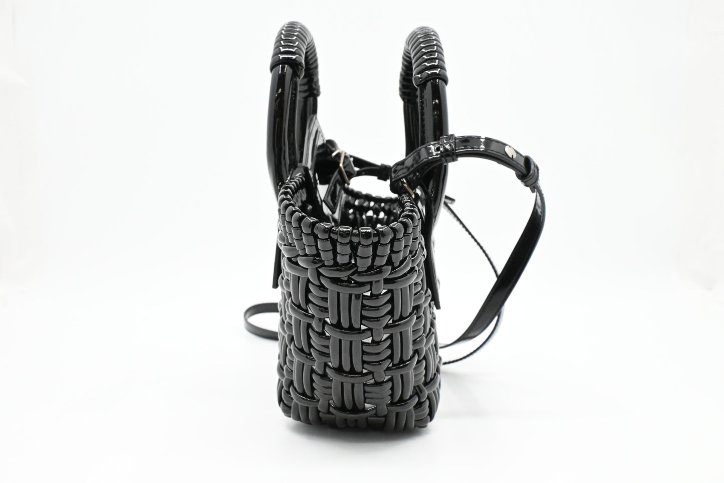 Balenciaga Bistro Basket XS in Weaved Black Patent Leather