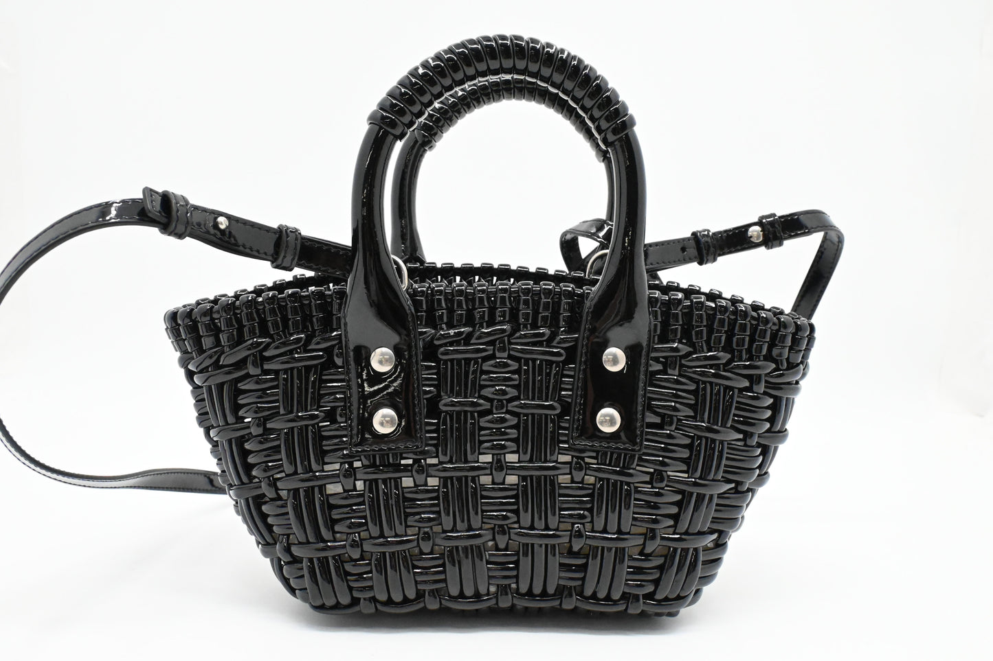Balenciaga Bistro Basket XS in Weaved Black Patent Leather