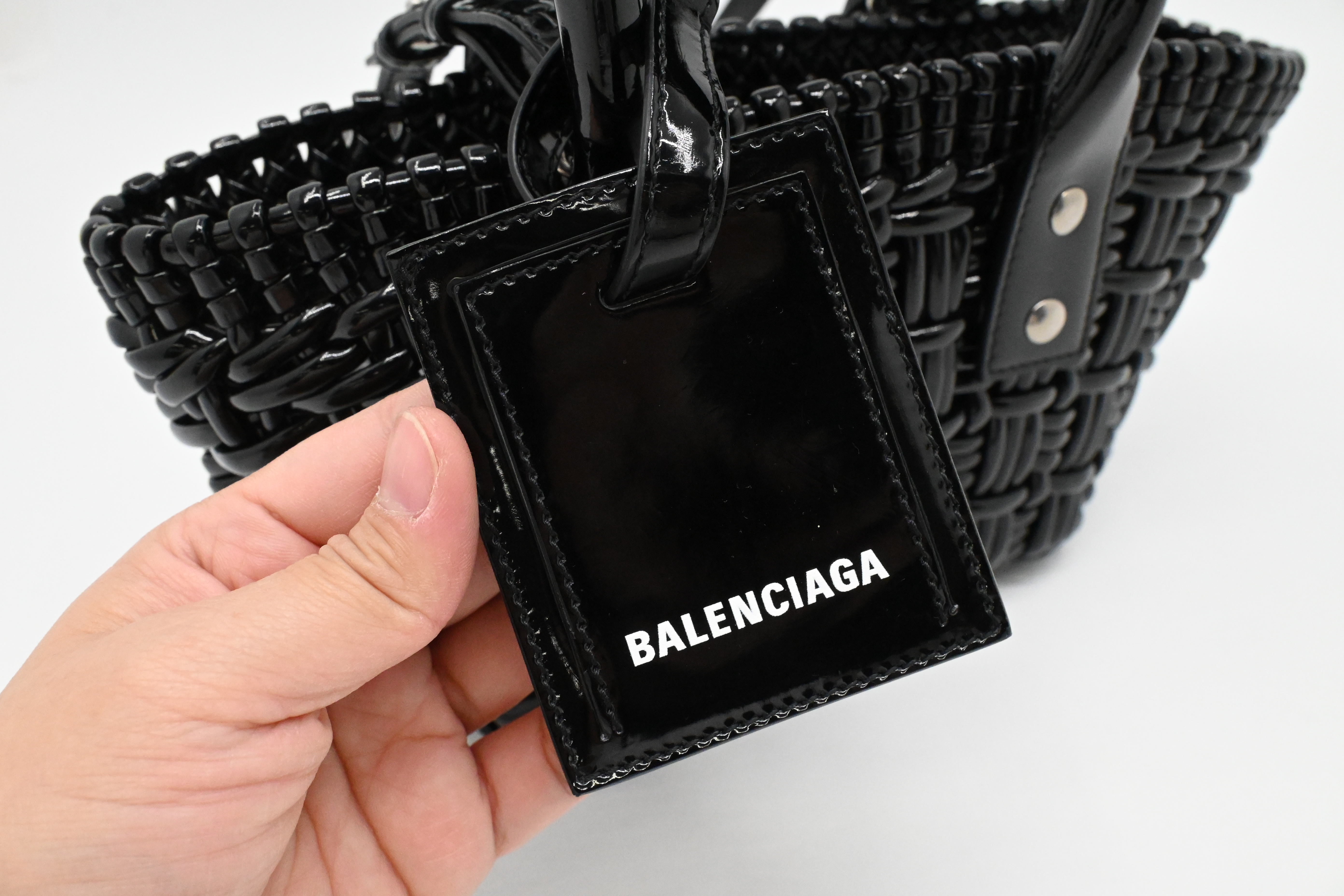 Balenciaga Bistro Basket XS in Weaved Black Patent Leather