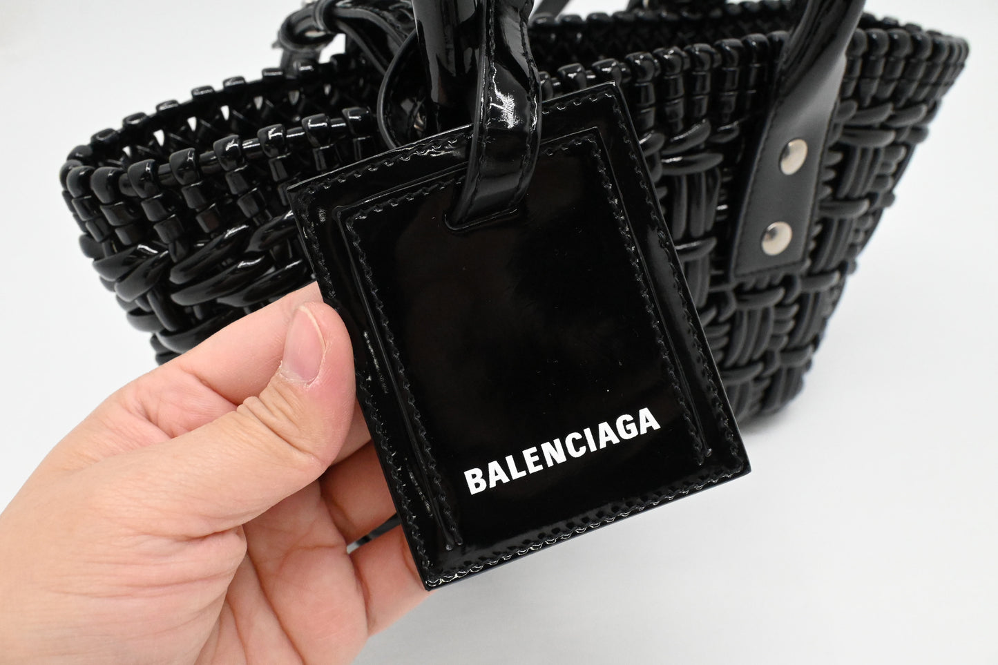 Balenciaga Bistro Basket XS in Weaved Black Patent Leather