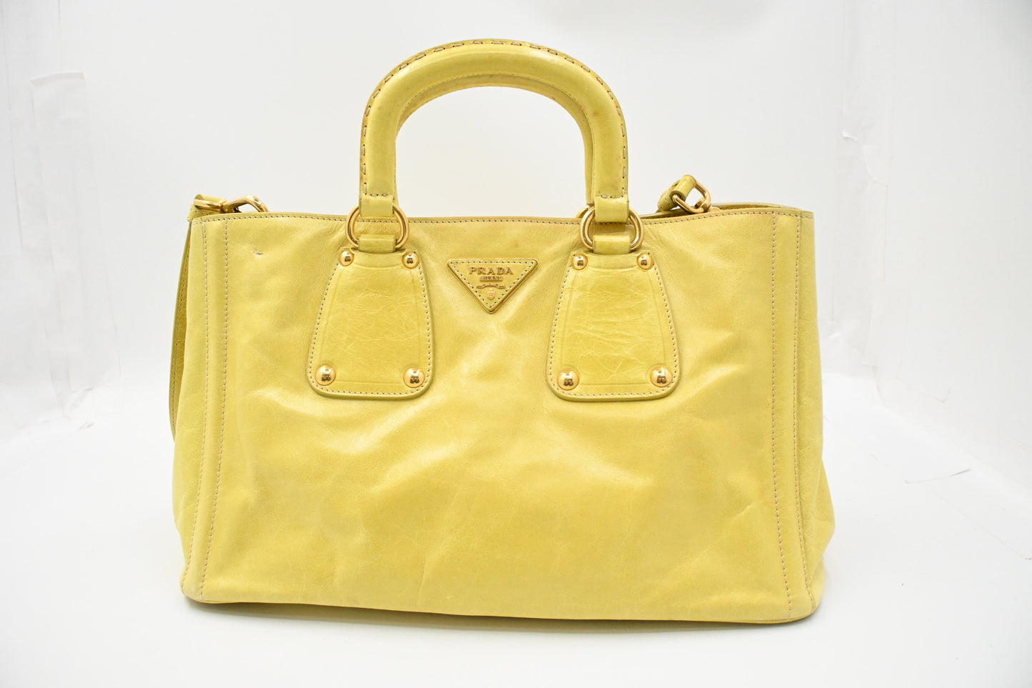 Prada Two Way Bag in Yellow Vitello Shine Leather