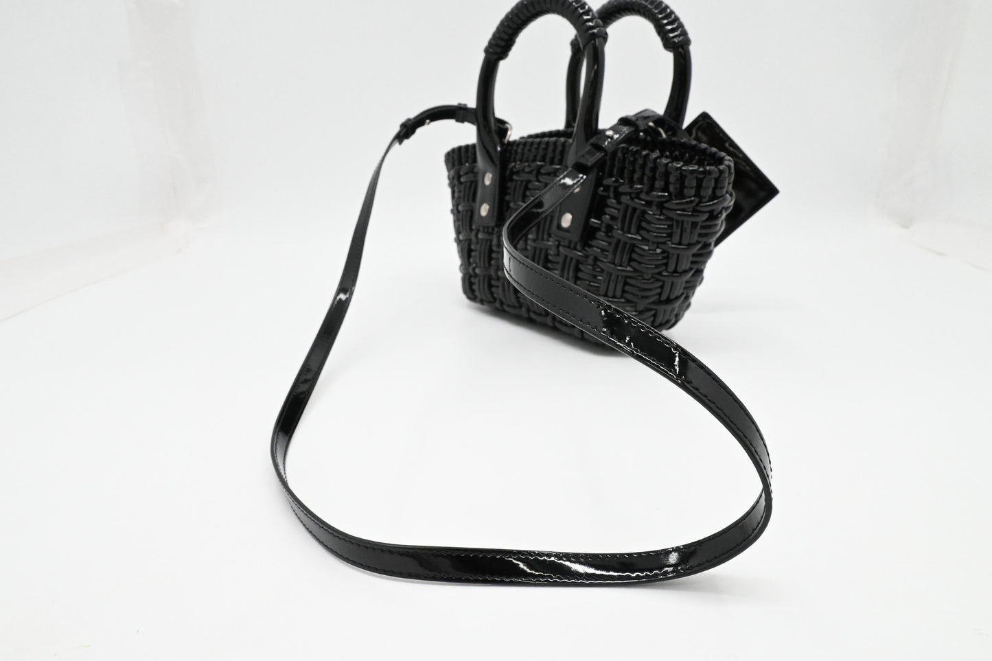 Balenciaga Bistro Basket XS in Weaved Black Patent Leather