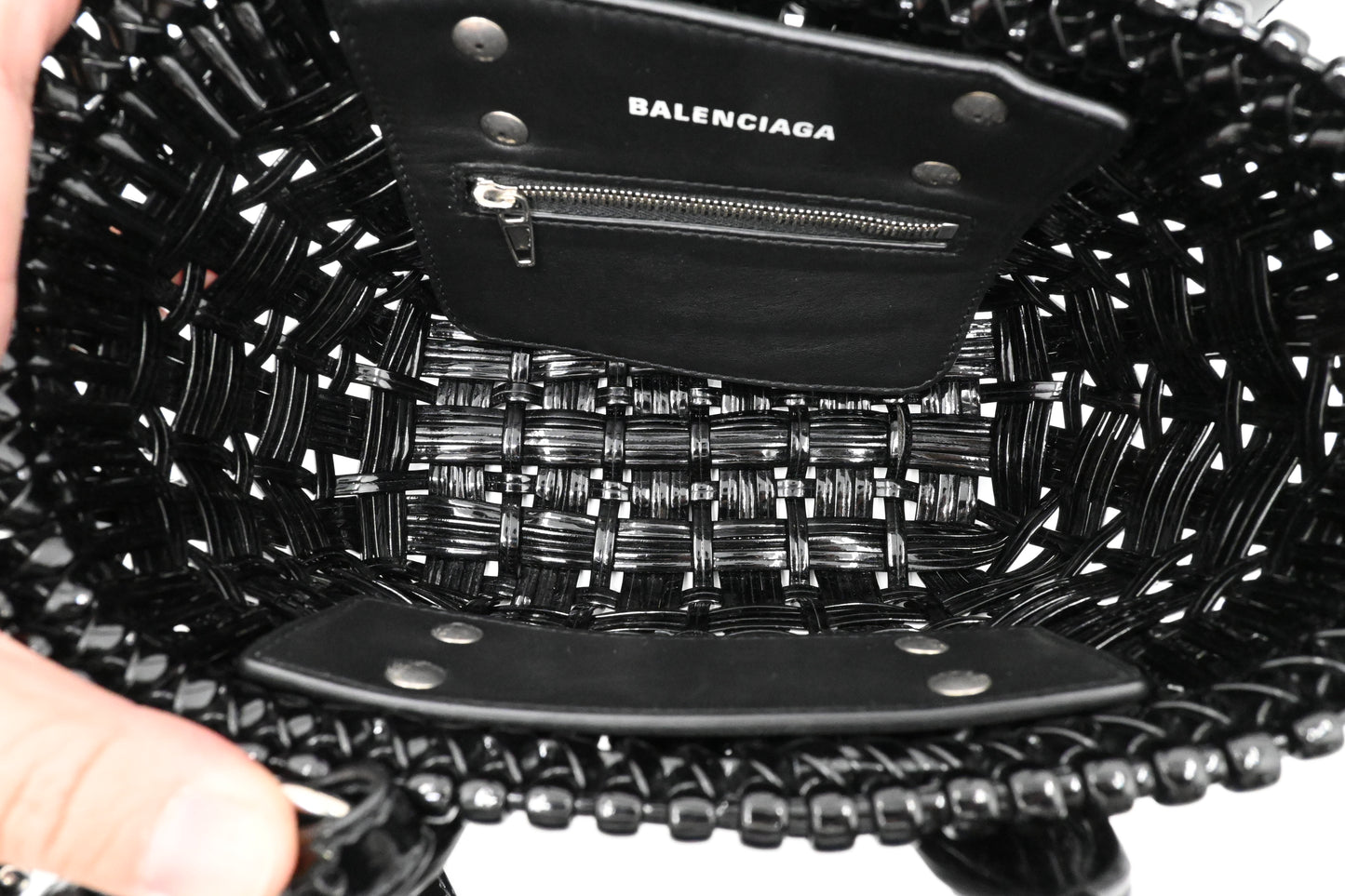 Balenciaga Bistro Basket XS in Weaved Black Patent Leather
