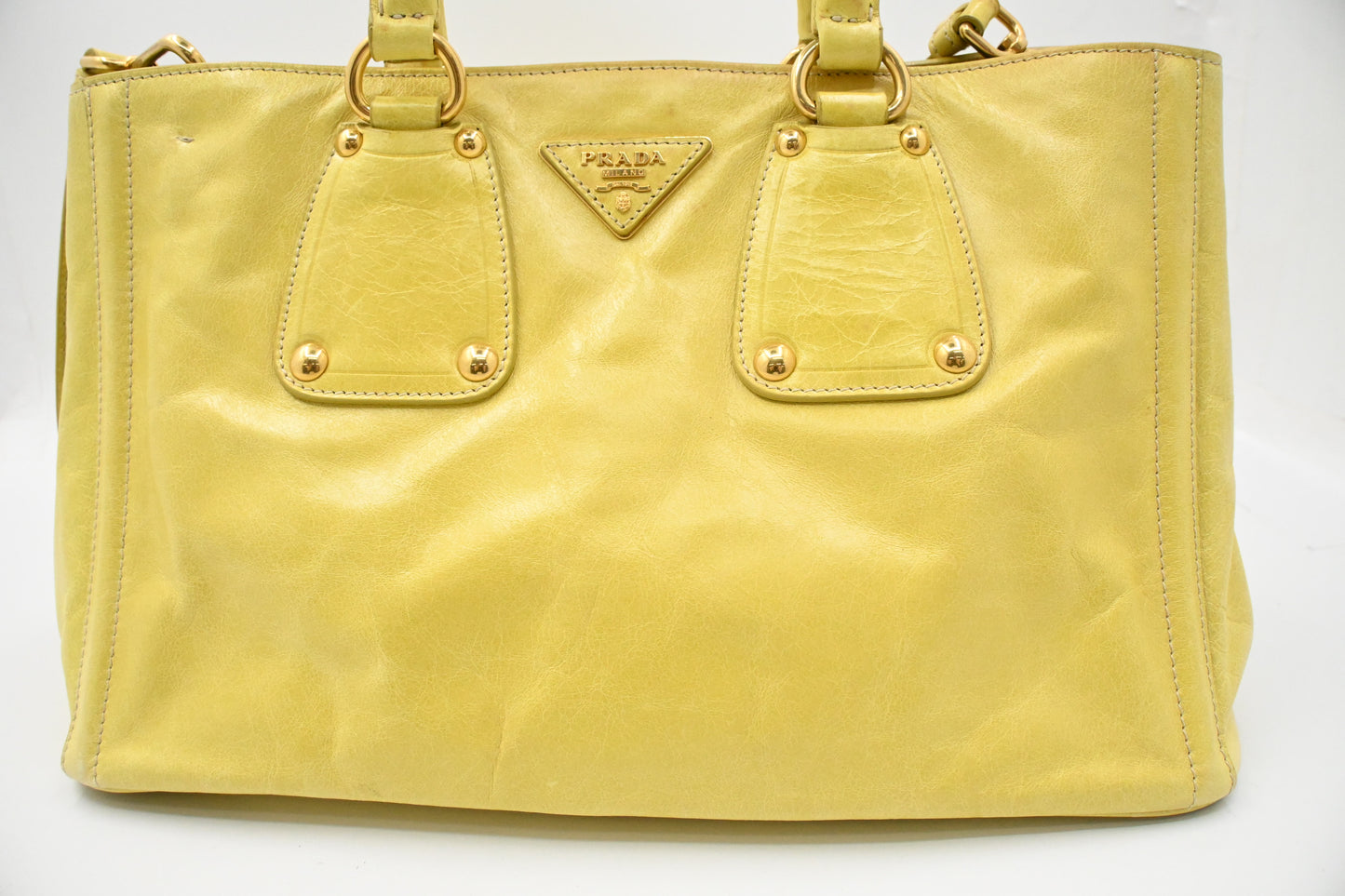 Prada Two Way Bag in Yellow Vitello Shine Leather