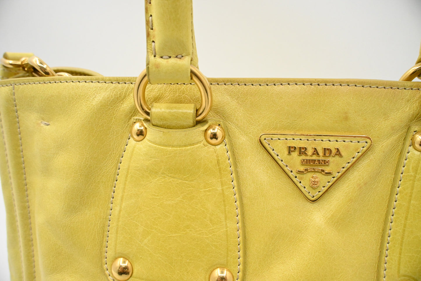 Prada Two Way Bag in Yellow Vitello Shine Leather