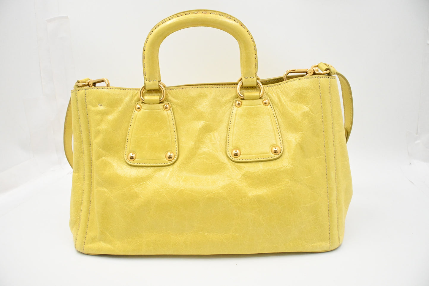 Prada Two Way Bag in Yellow Vitello Shine Leather