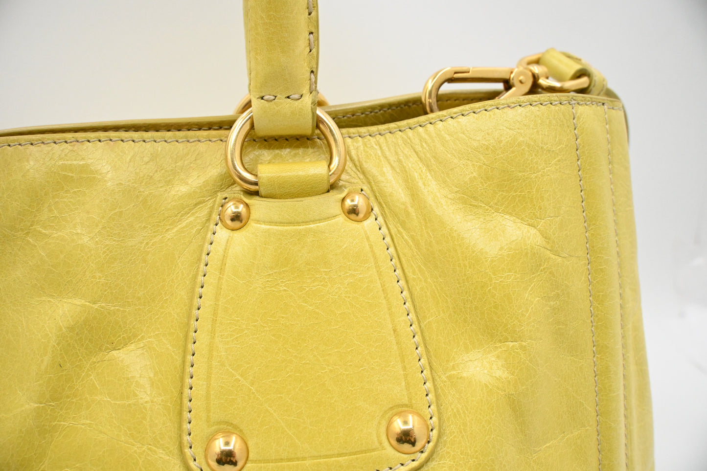 Prada Two Way Bag in Yellow Vitello Shine Leather