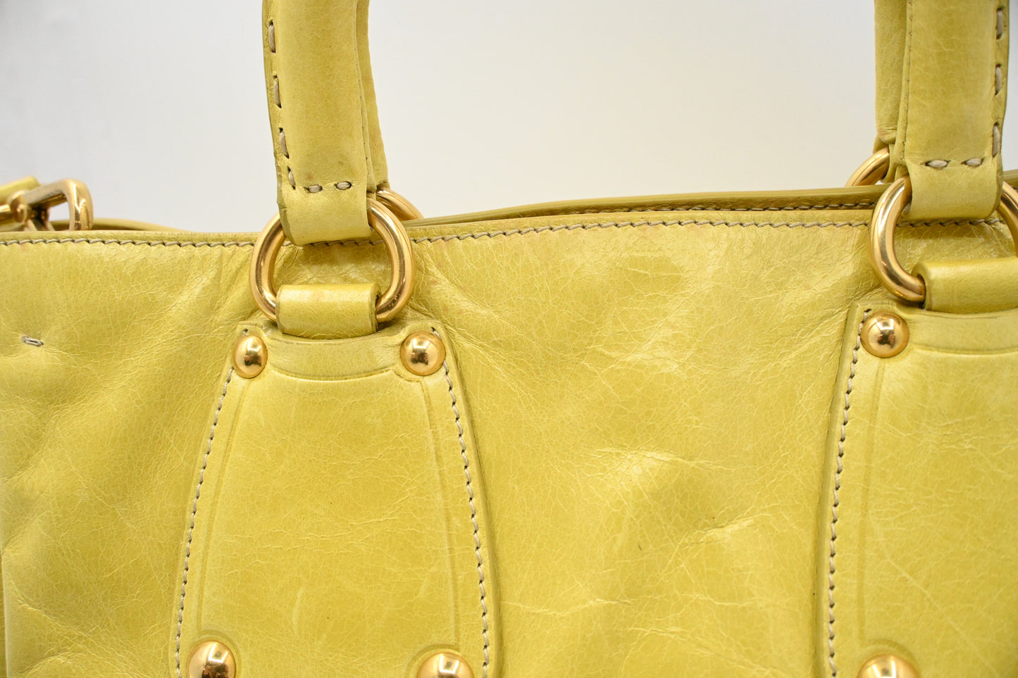 Prada Two Way Bag in Yellow Vitello Shine Leather