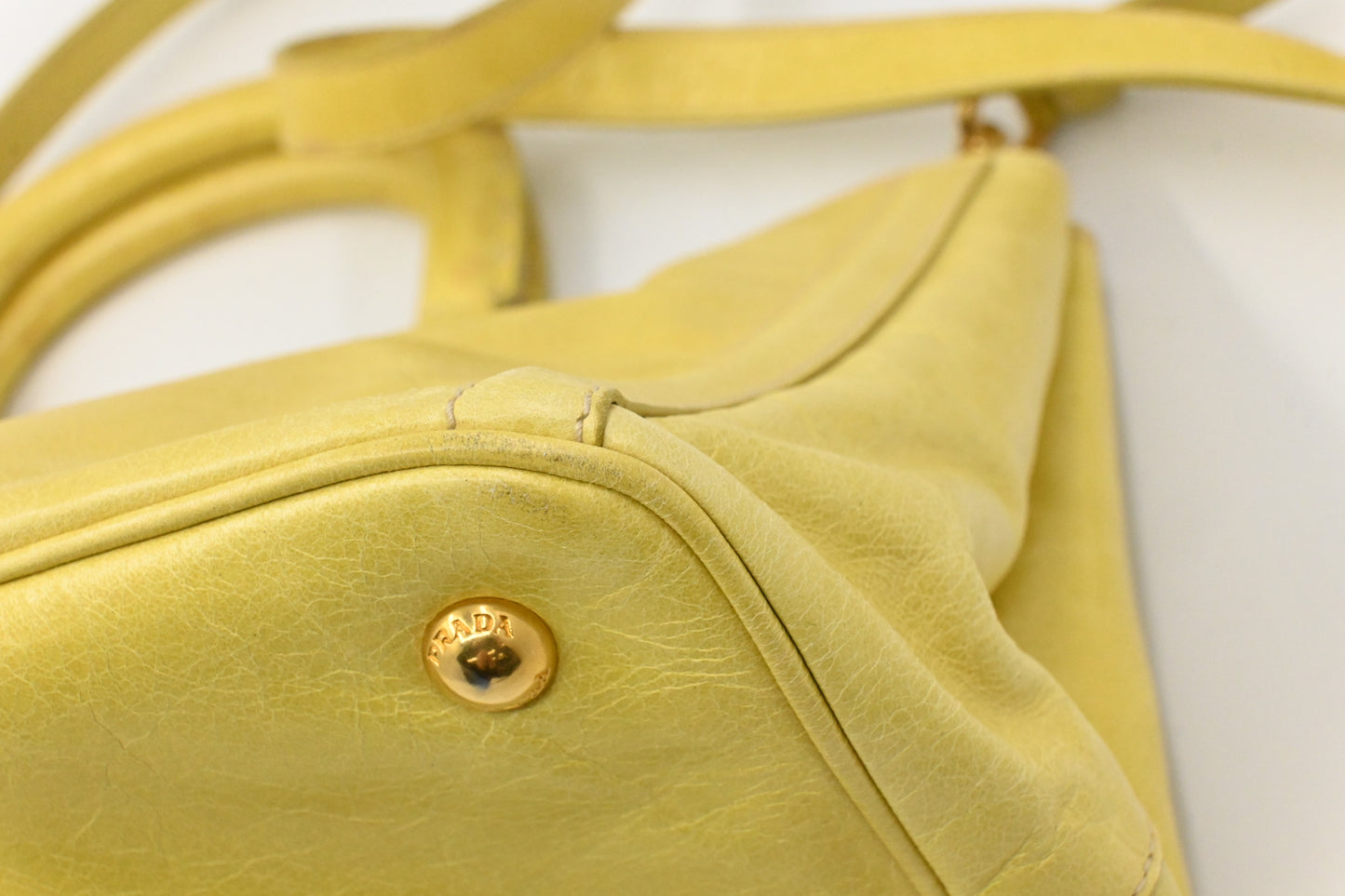 Prada Two Way Bag in Yellow Vitello Shine Leather