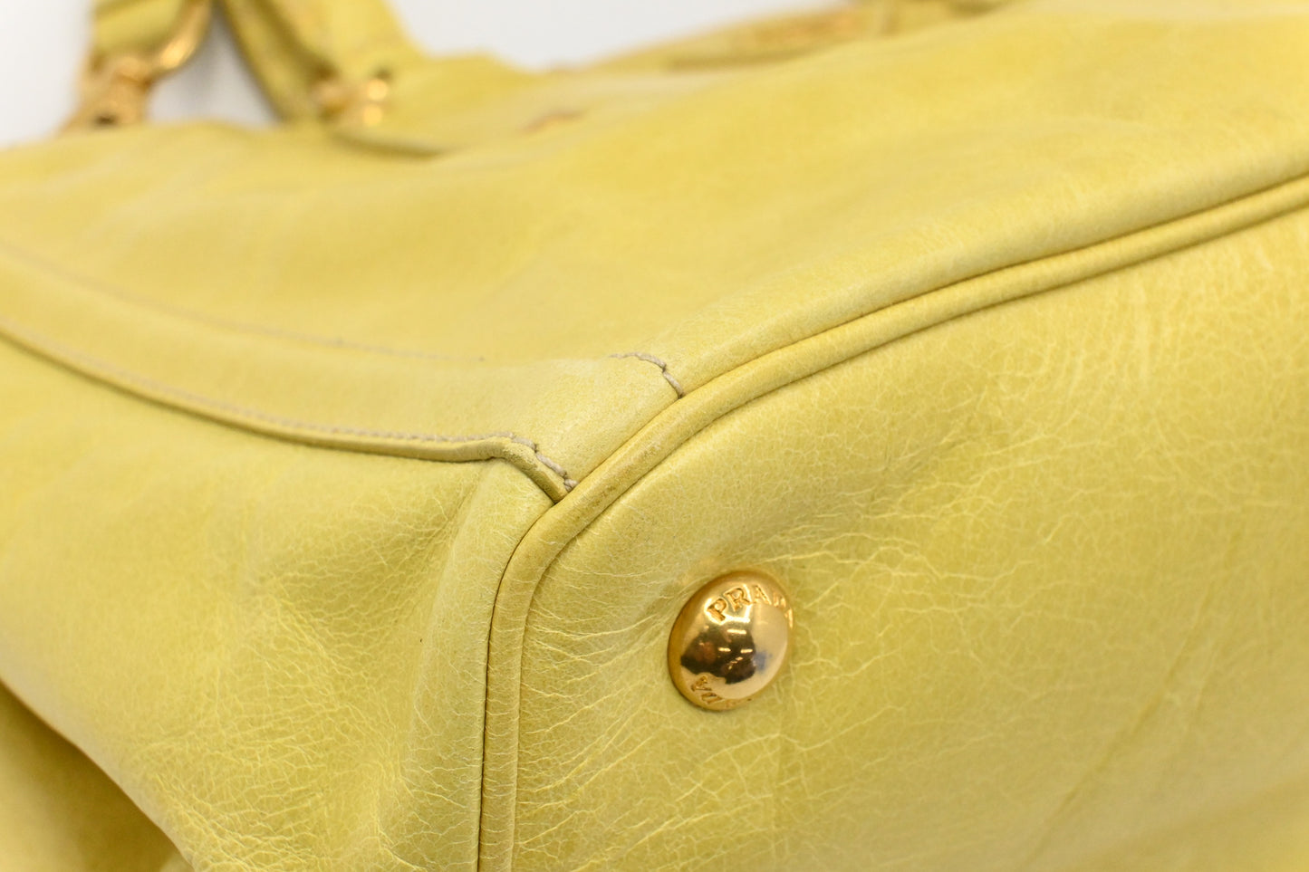 Prada Two Way Bag in Yellow Vitello Shine Leather
