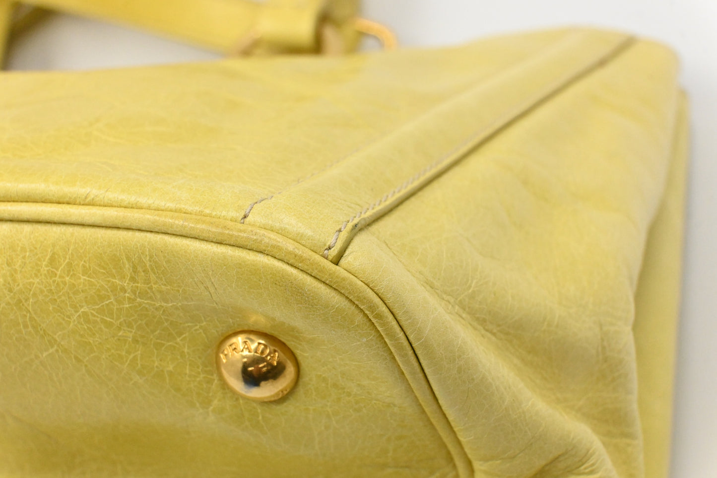 Prada Two Way Bag in Yellow Vitello Shine Leather