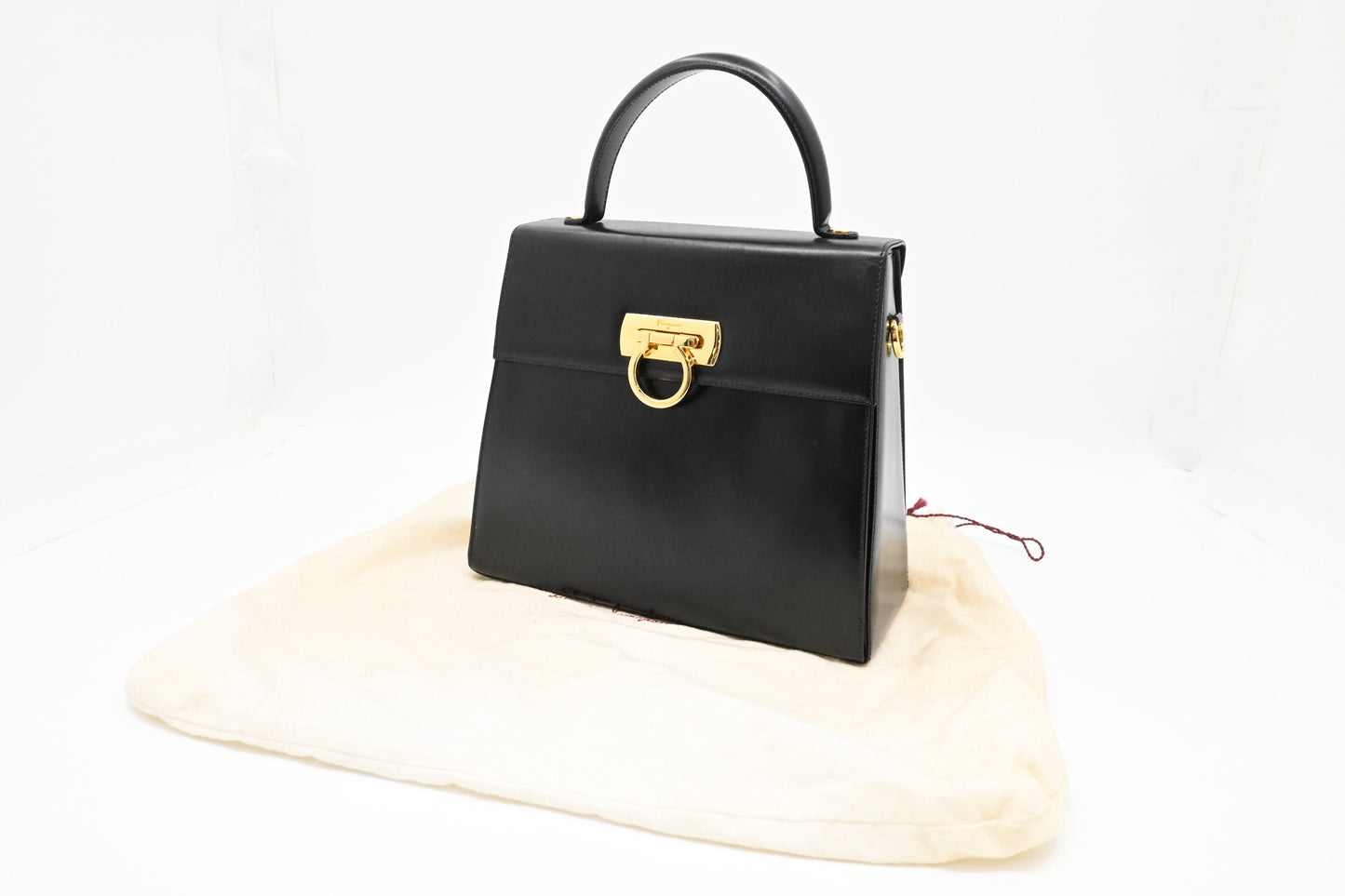 Ferragamo Gancini Handbag in Black Leather