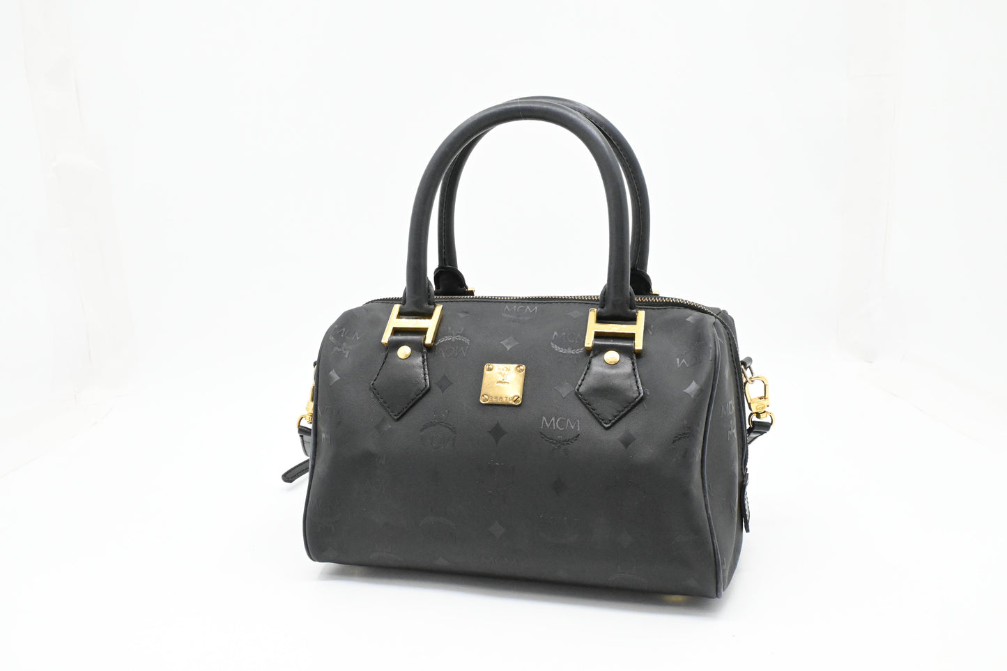 MCM Bandouliere Boston Bag in Black Coated Canvas