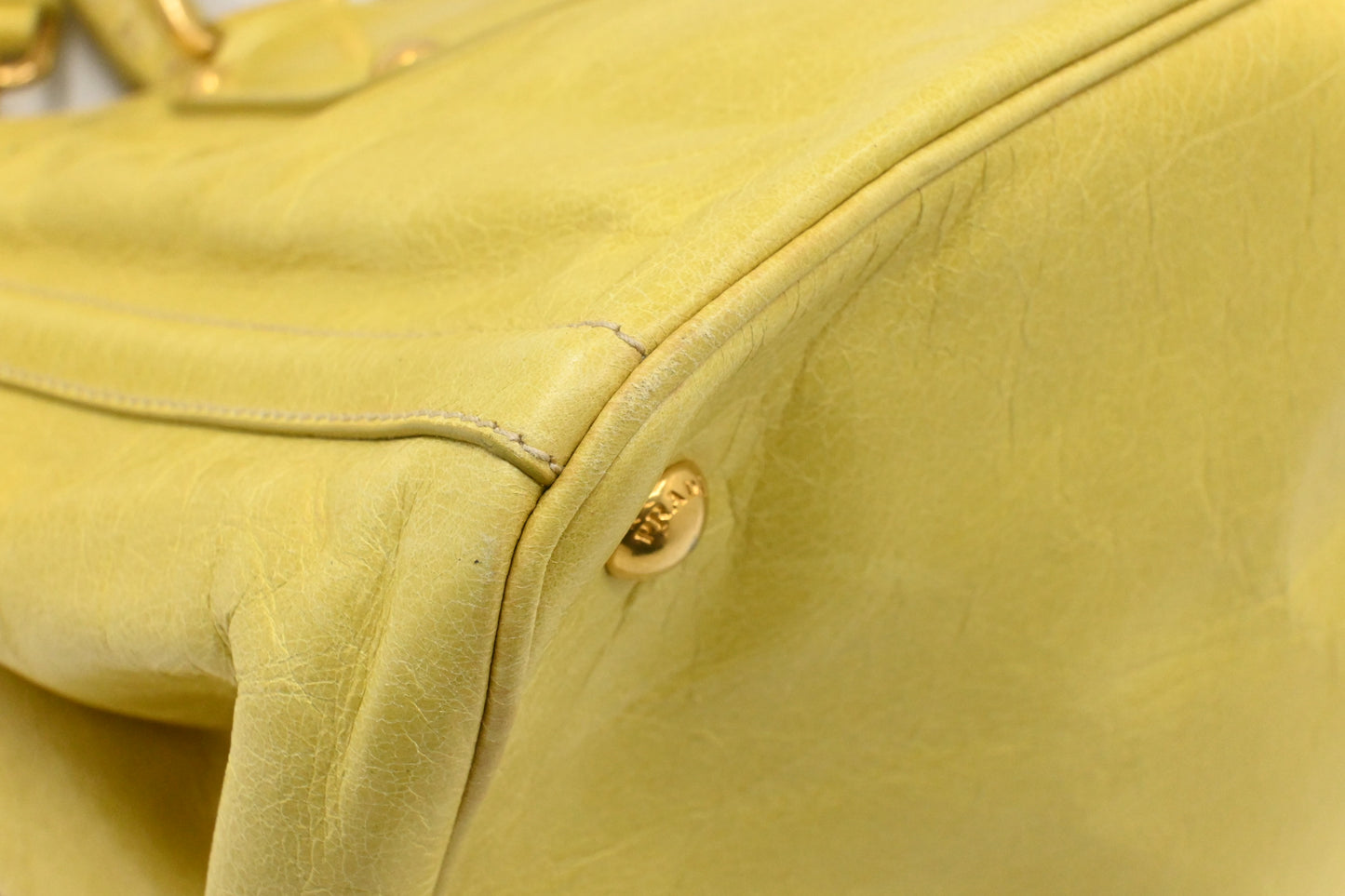 Prada Two Way Bag in Yellow Vitello Shine Leather