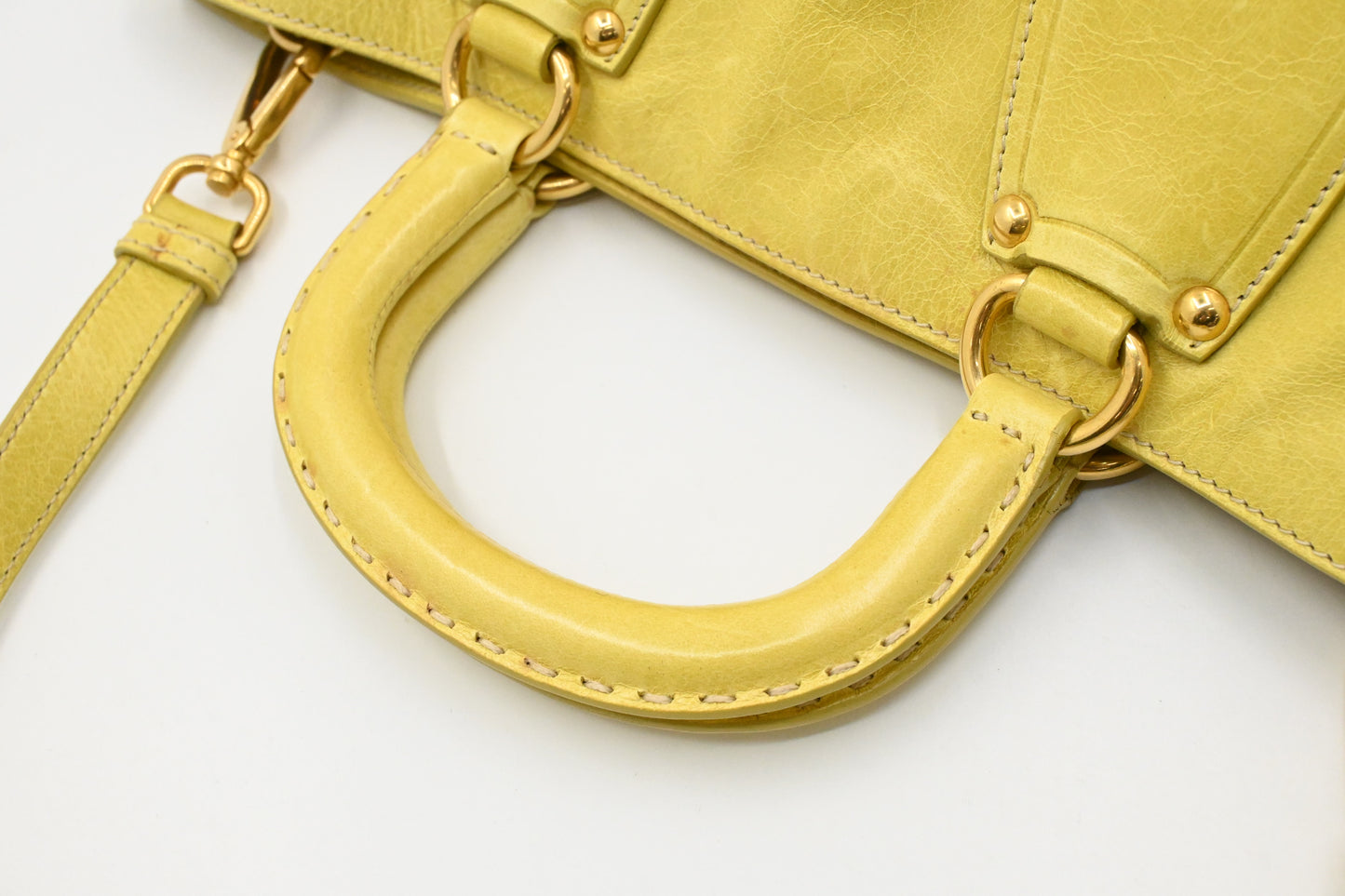 Prada Two Way Bag in Yellow Vitello Shine Leather