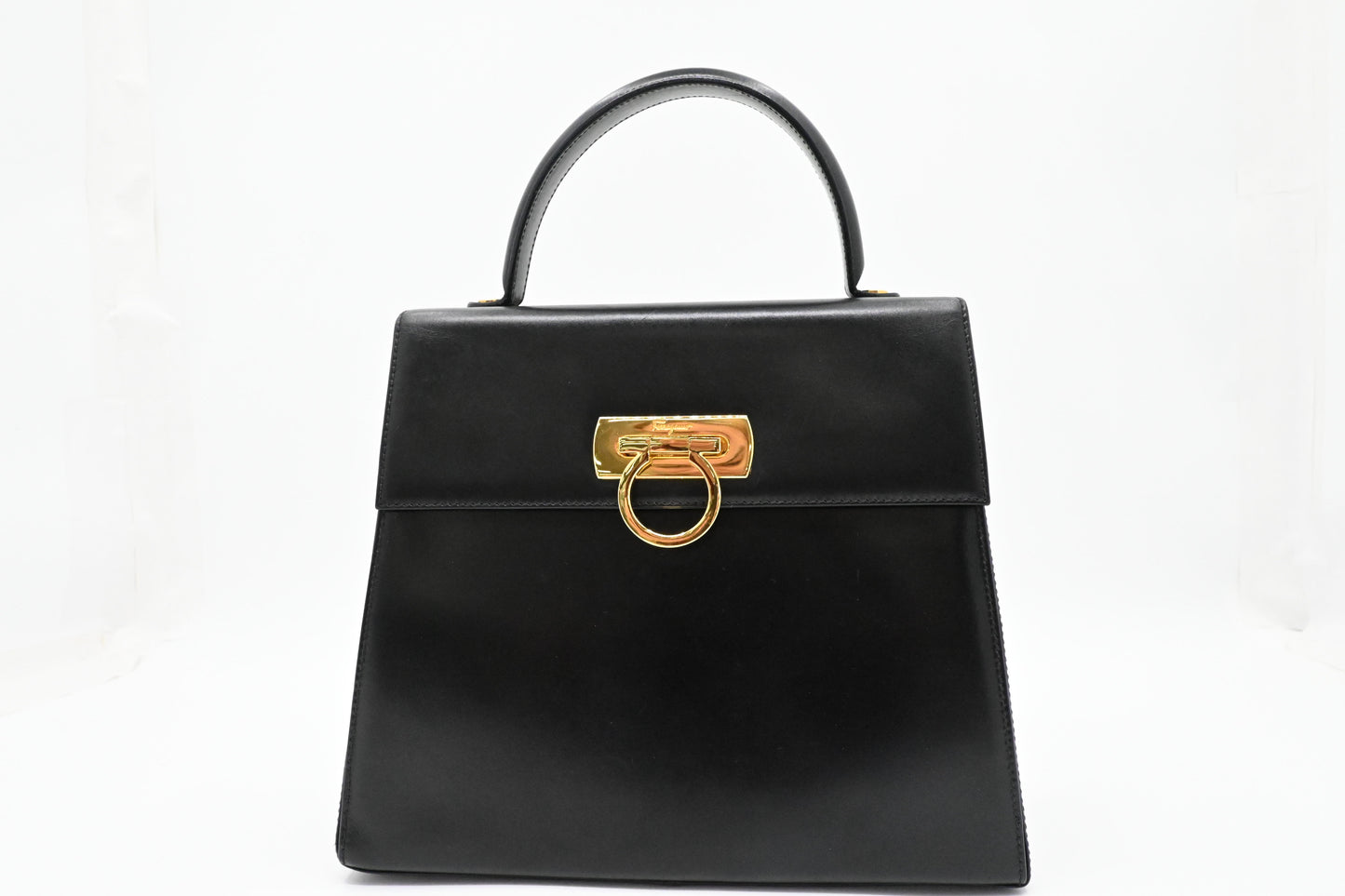 Ferragamo Gancini Handbag in Black Leather