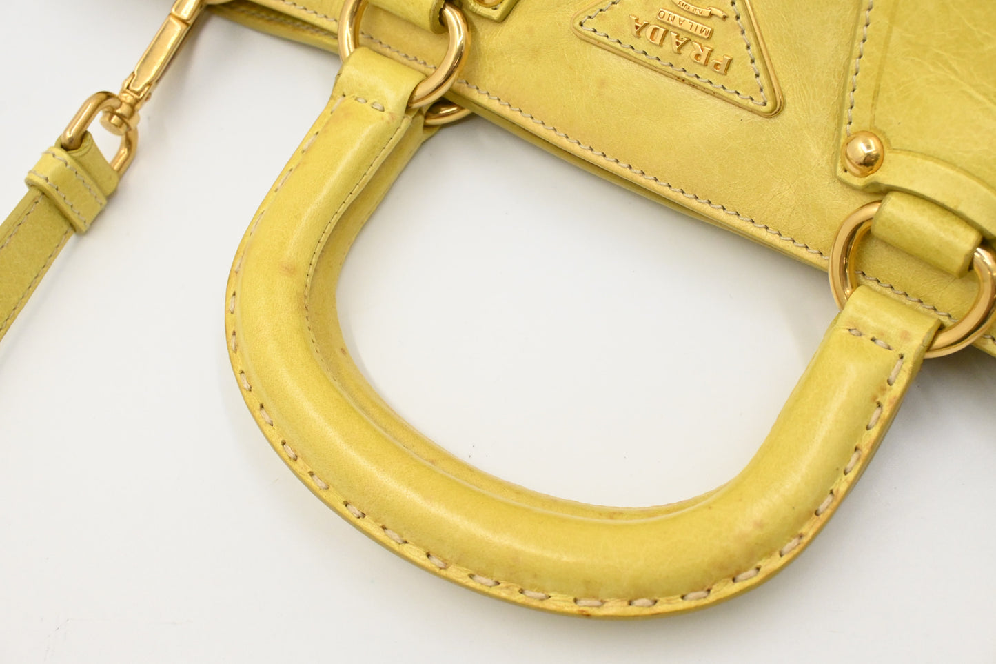 Prada Two Way Bag in Yellow Vitello Shine Leather