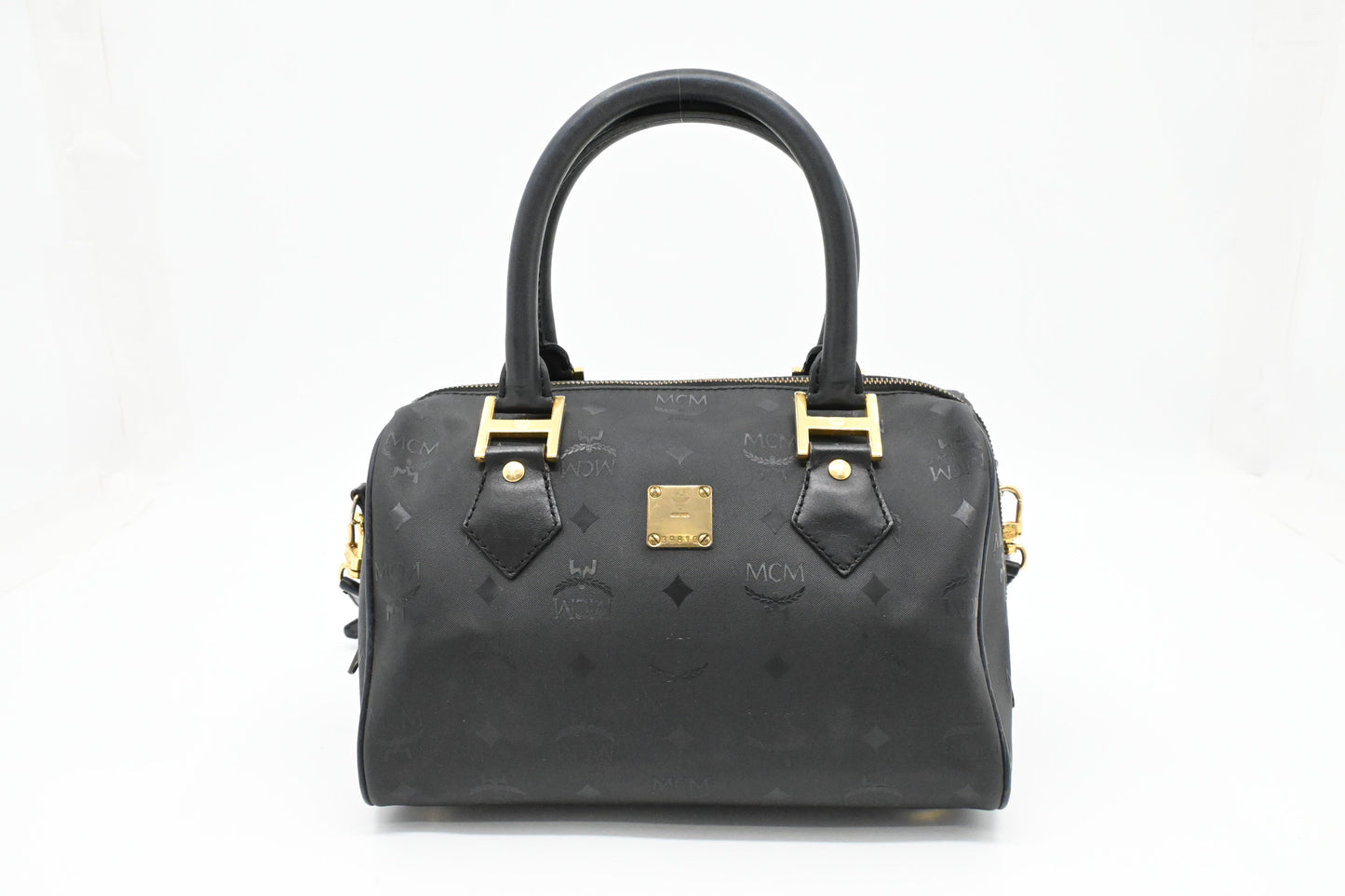 MCM Bandouliere Boston Bag in Black Coated Canvas