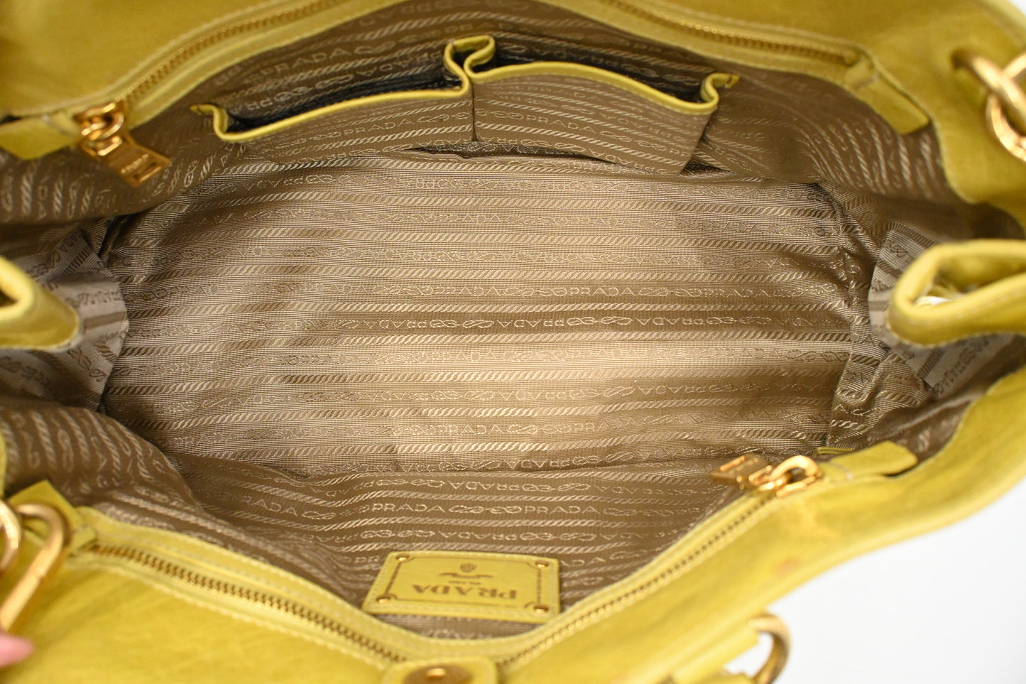Prada Two Way Bag in Yellow Vitello Shine Leather
