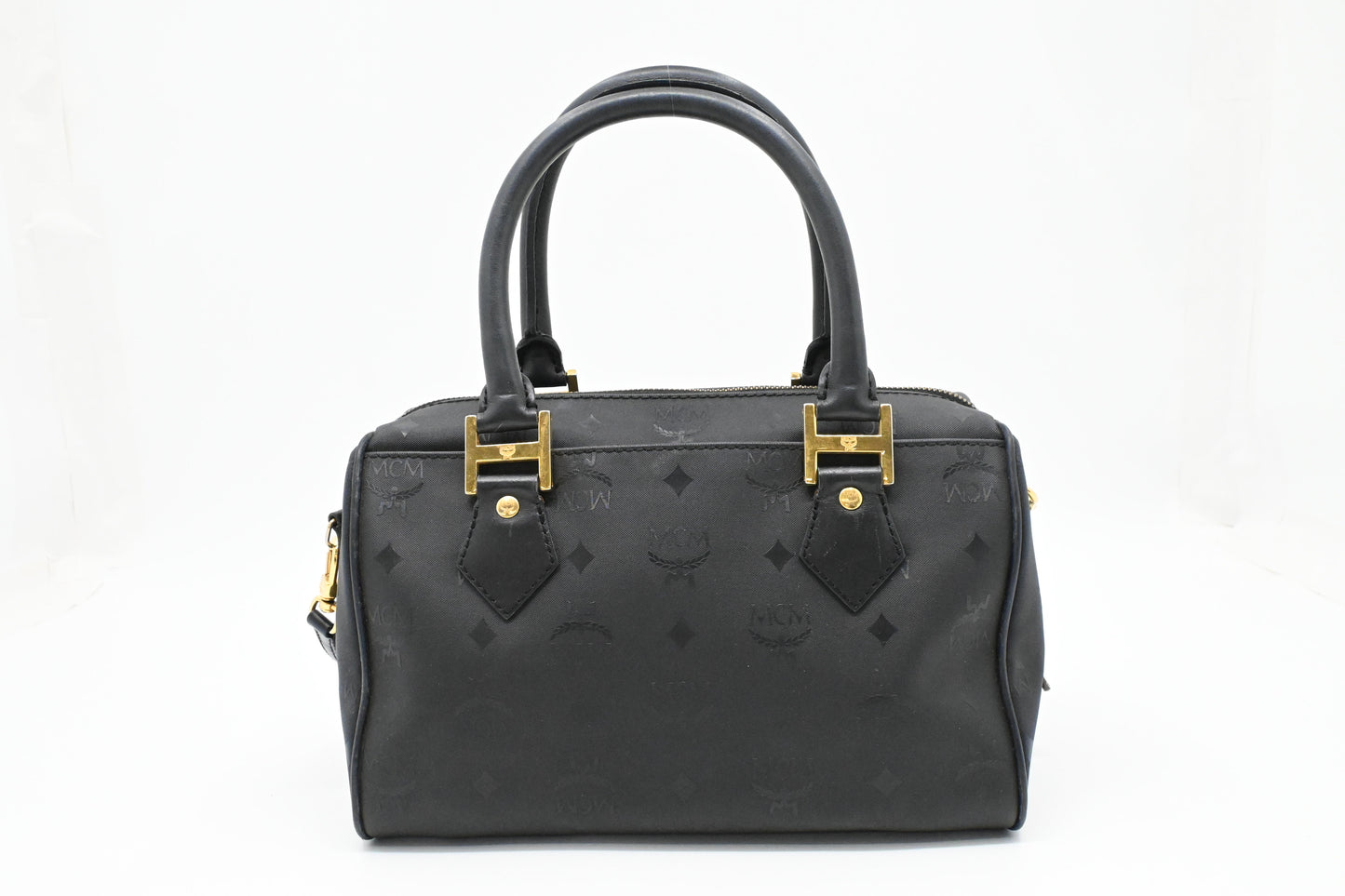 MCM Bandouliere Boston Bag in Black Coated Canvas