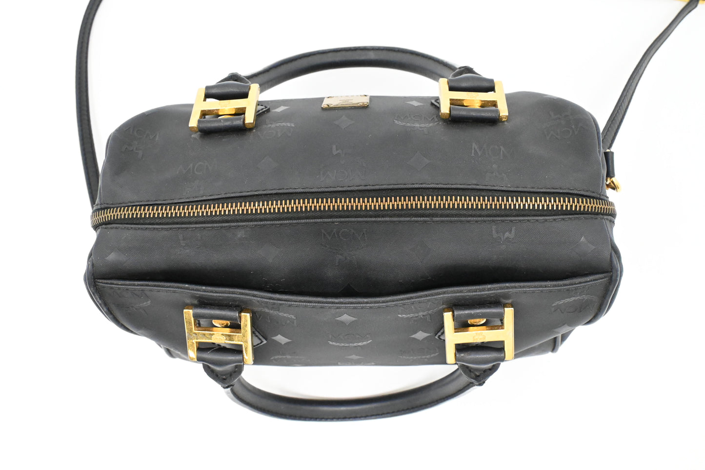 MCM Bandouliere Boston Bag in Black Coated Canvas