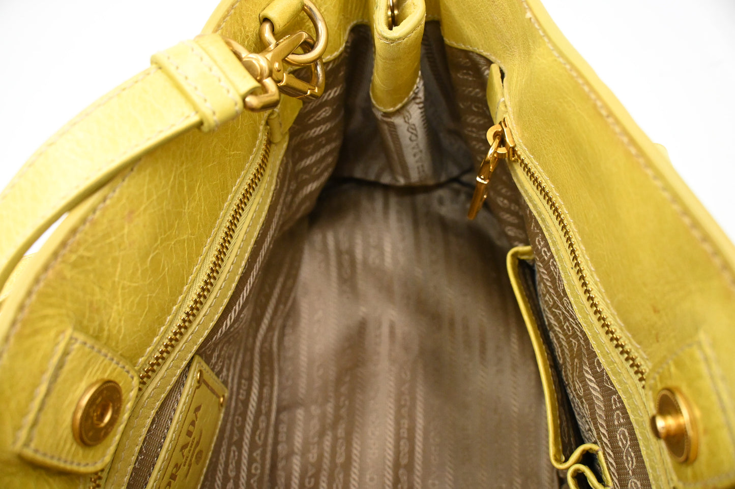 Prada Two Way Bag in Yellow Vitello Shine Leather